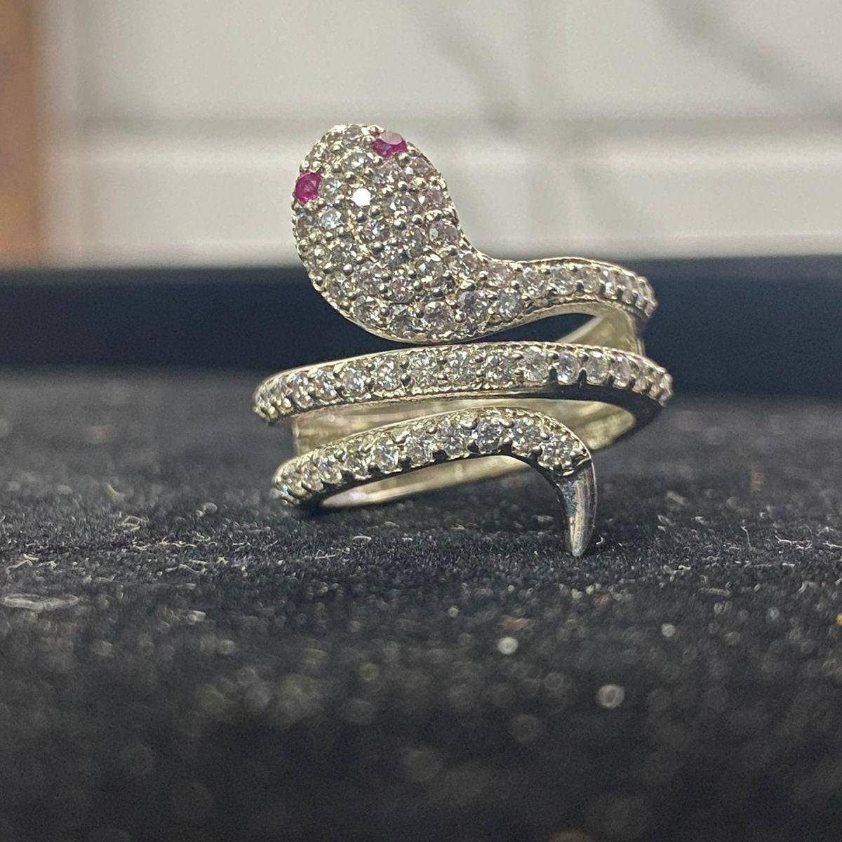 White snake silver ring