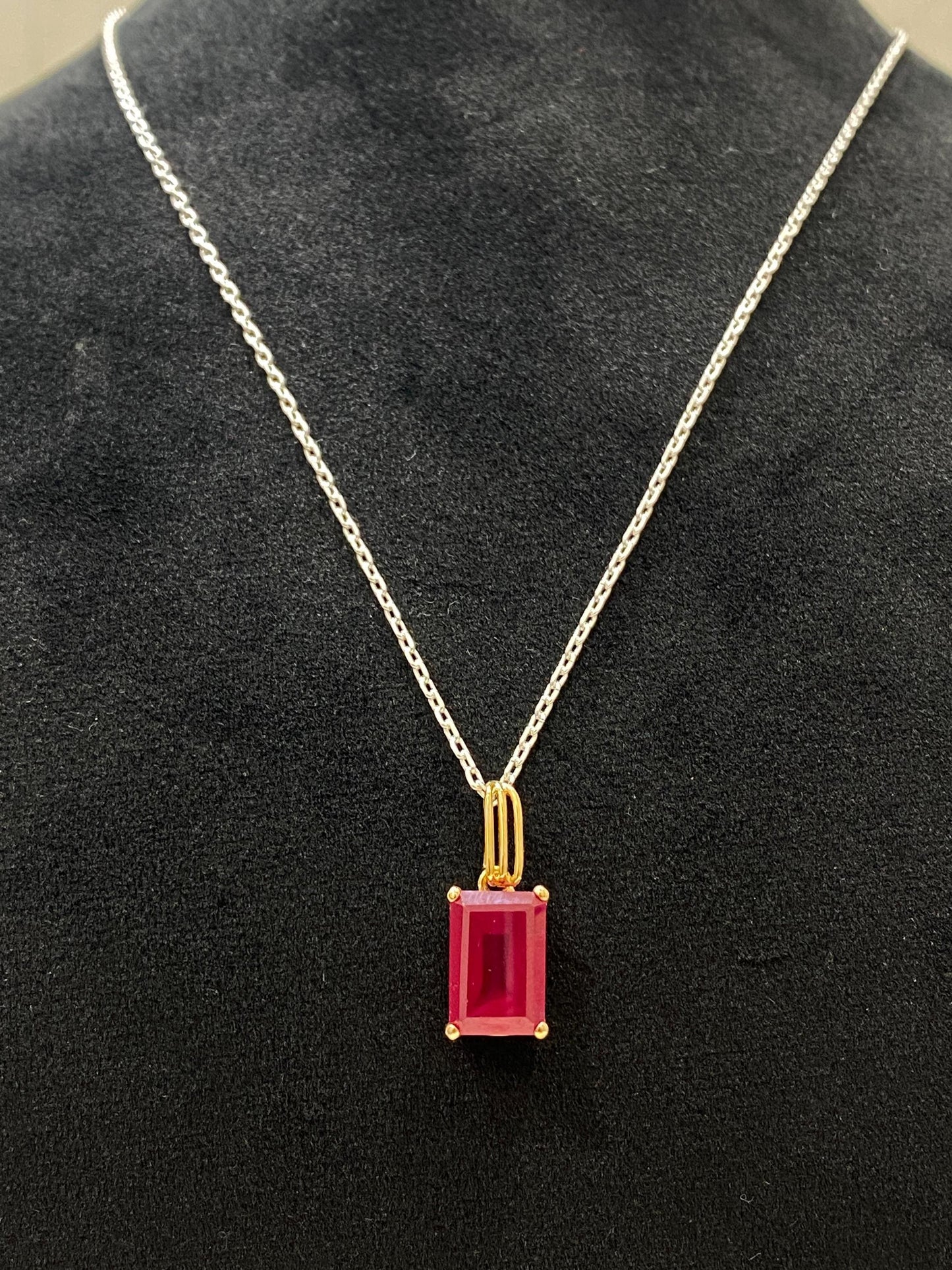 Pendant, Red Onyx emerald cut minimal design.