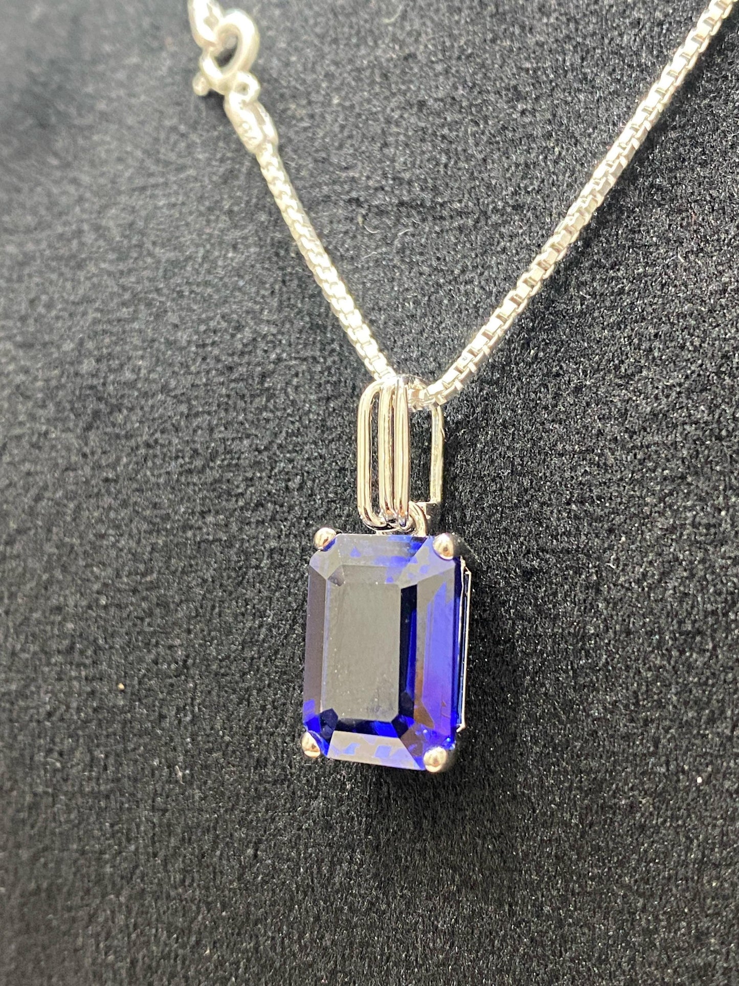 Emerald cut Royal Blue Onyx pendent. Minimal design statement piece.