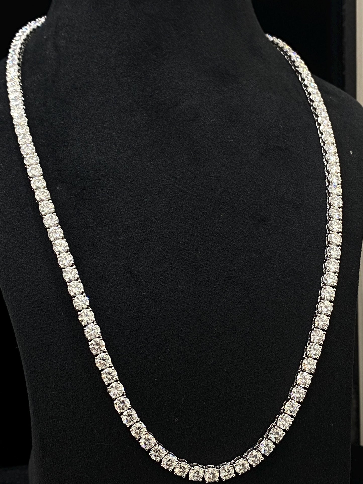 Tennis Chain, Sterling Silver Moissanite. 24 inch Length.