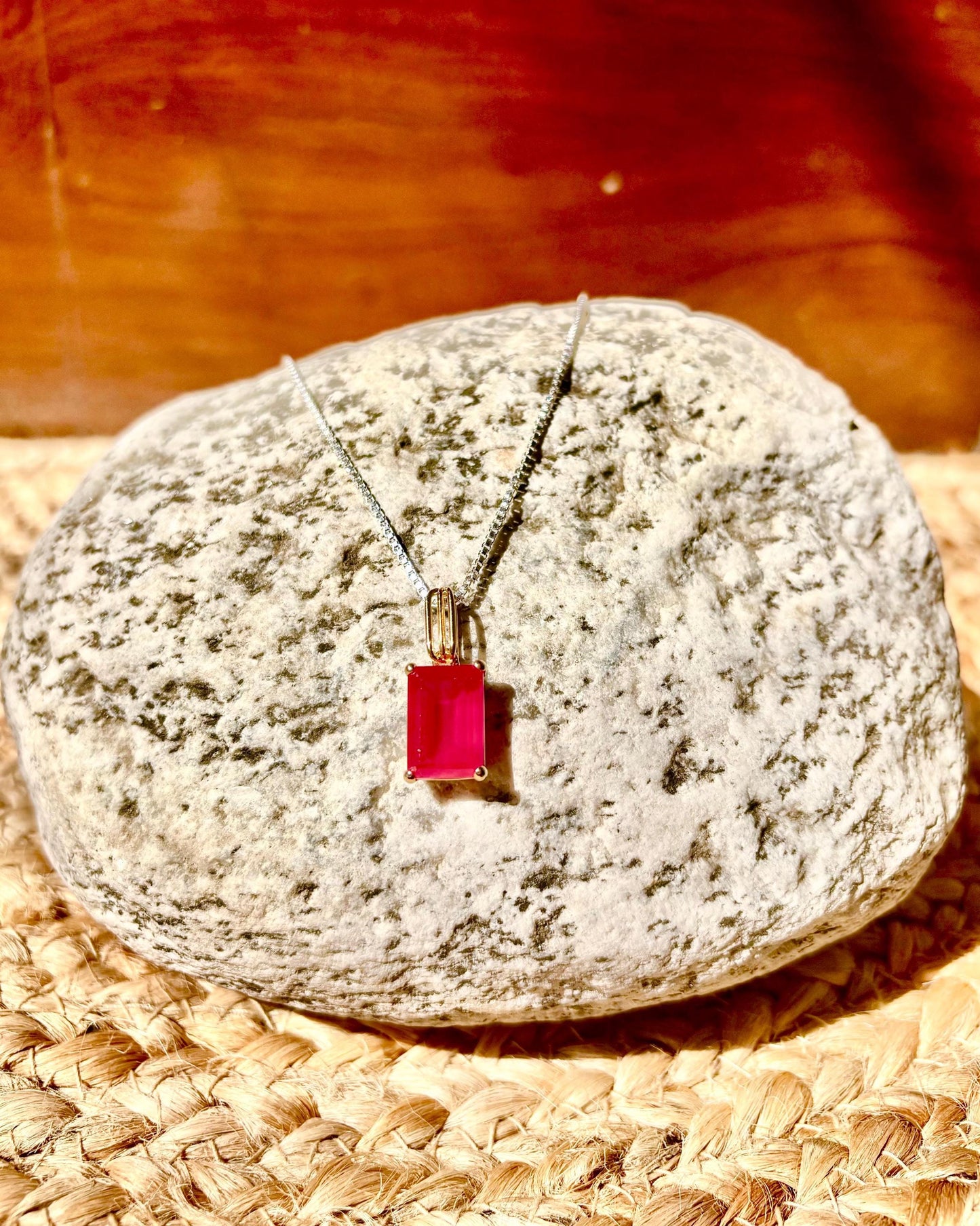 Pendant, Red Onyx emerald cut minimal design.