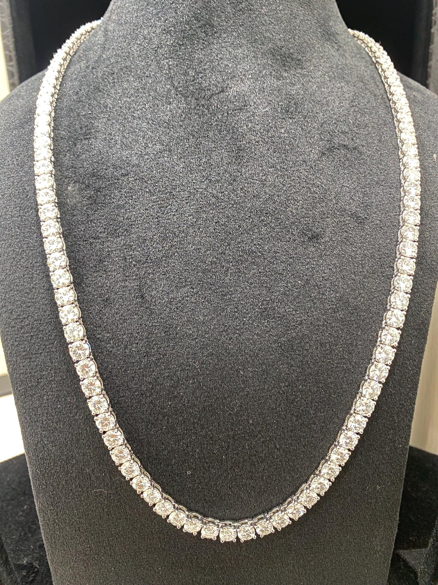 Tennis Chain, Sterling Silver Moissanite. 24 inch Length.