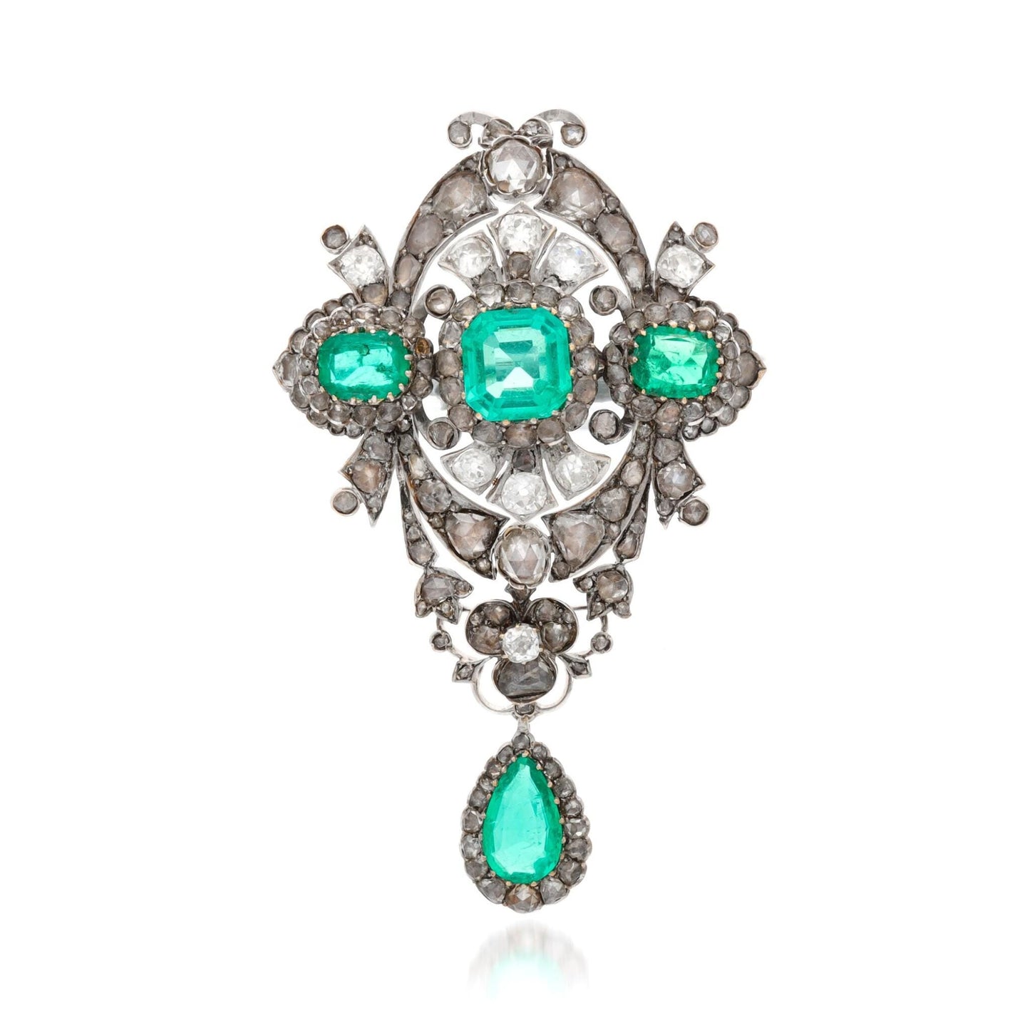 15ct Emerald 2ct Natural Diamond 925 Sterling Silver Brooch