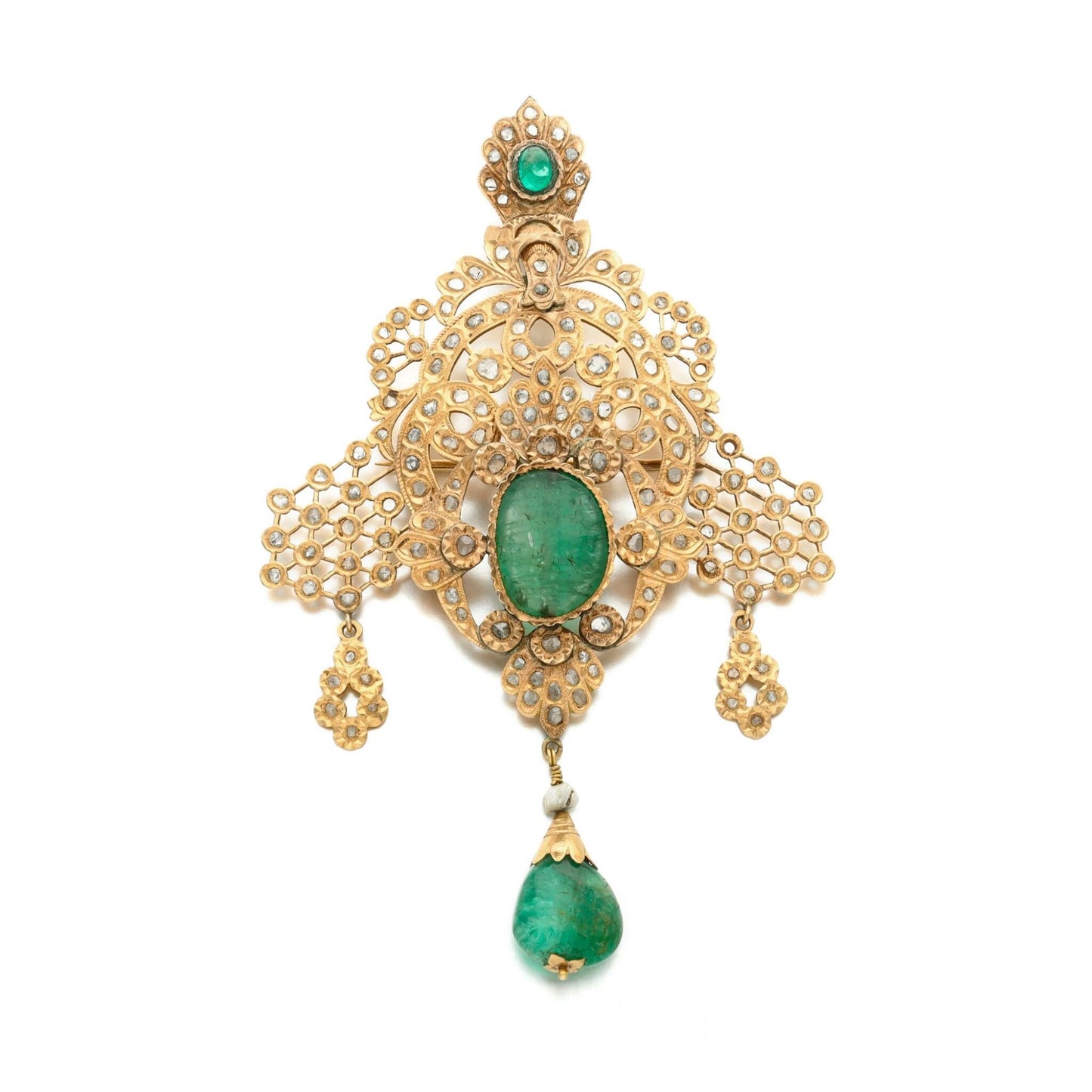 18ct Emerald 2ct Natural Diamond 925 Sterling Silver Brooch