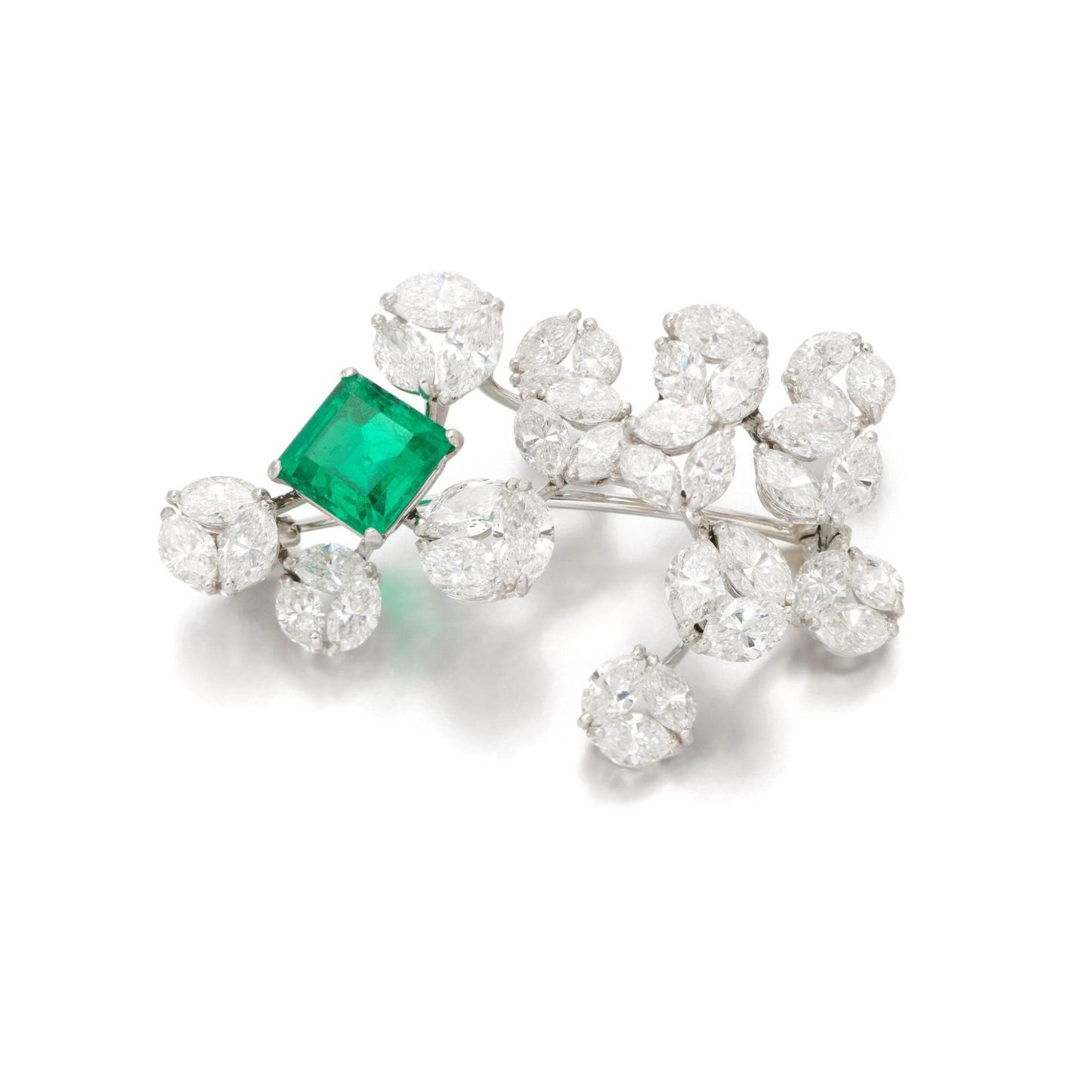 10ct Emerald 10ct Lab Diamond 925 Sterling Silver Brooch