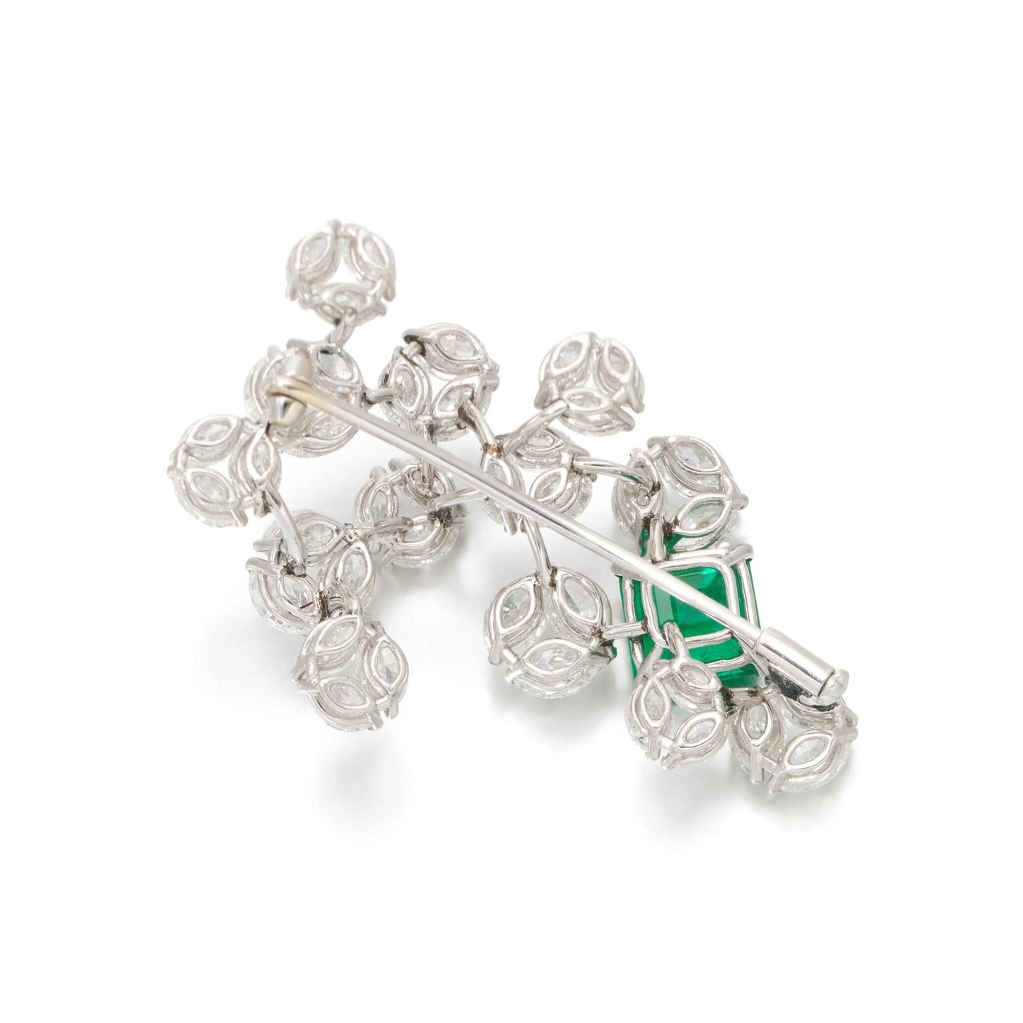 10ct Emerald 10ct Lab Diamond 925 Sterling Silver Brooch