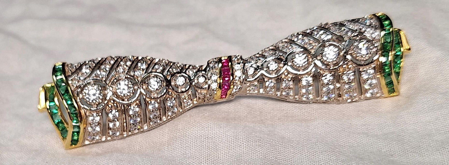 3ct Diamond 1ct Emerald 20 Cent Ruby 925 Sterling Silver Brooch