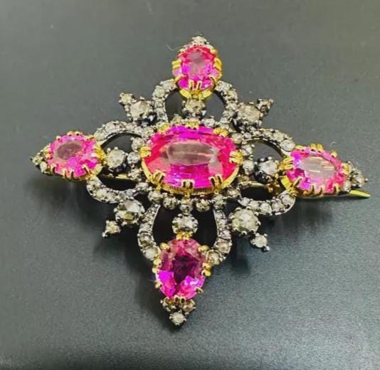 25ct Ruby 1.6ct Natural Diamond 925 Sterling Silver Brooch