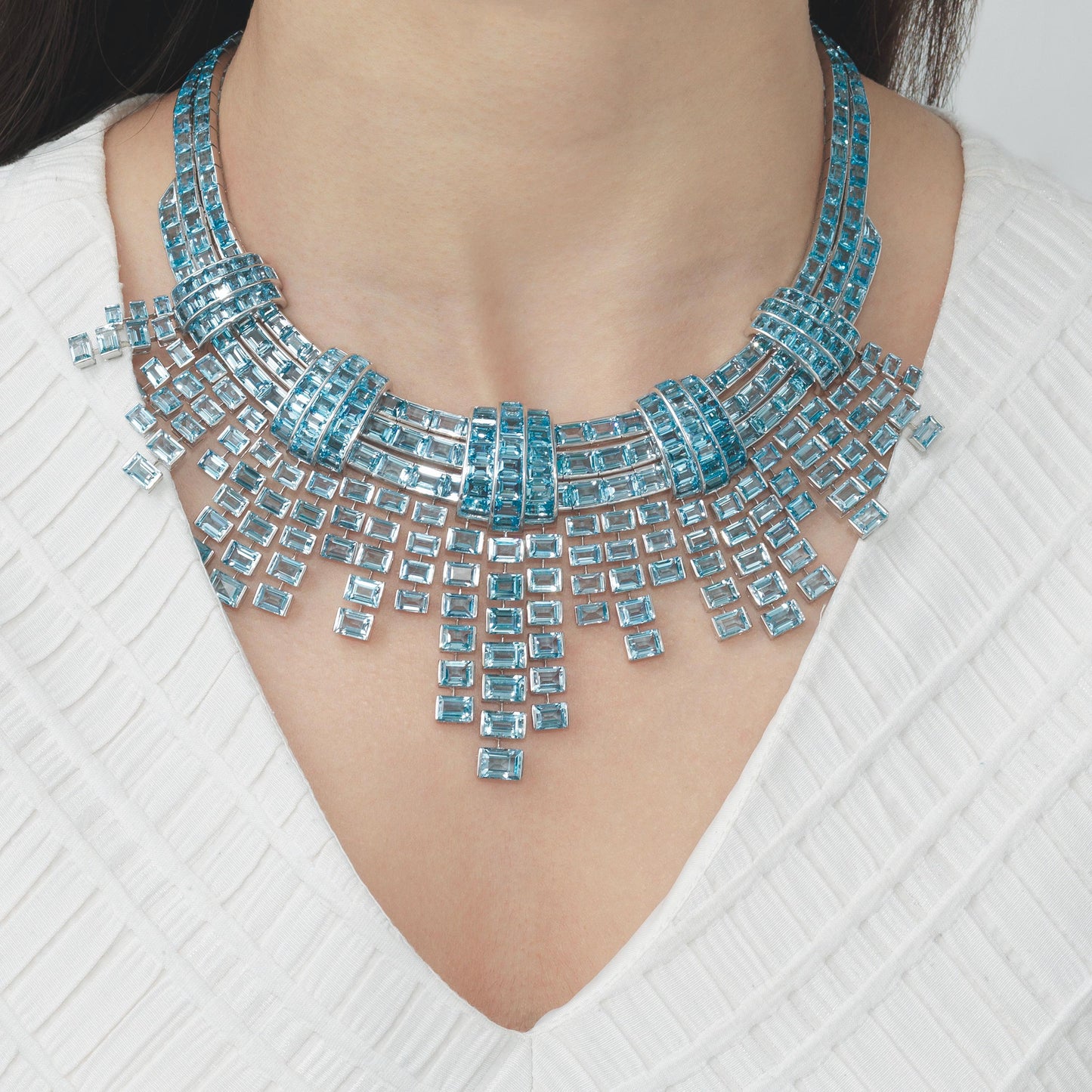Necklace - Rectangular Shape 250ct Blue Topaz Royal Necklace 925 Sterling Silver