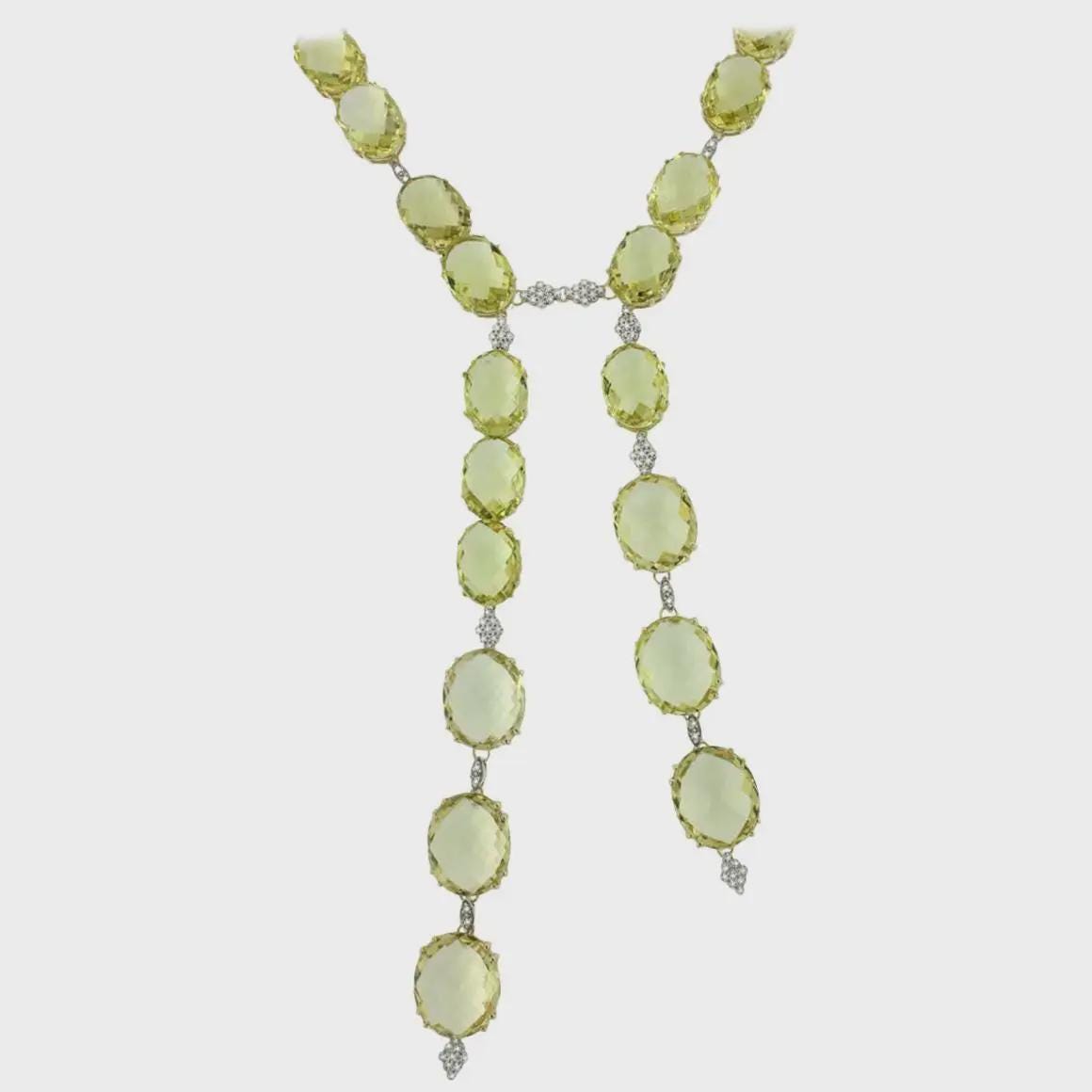 Necklace - Oval Shape 210ct Citrine 2ct Natural Diamond Royal Necklace 925 Sterling Silver