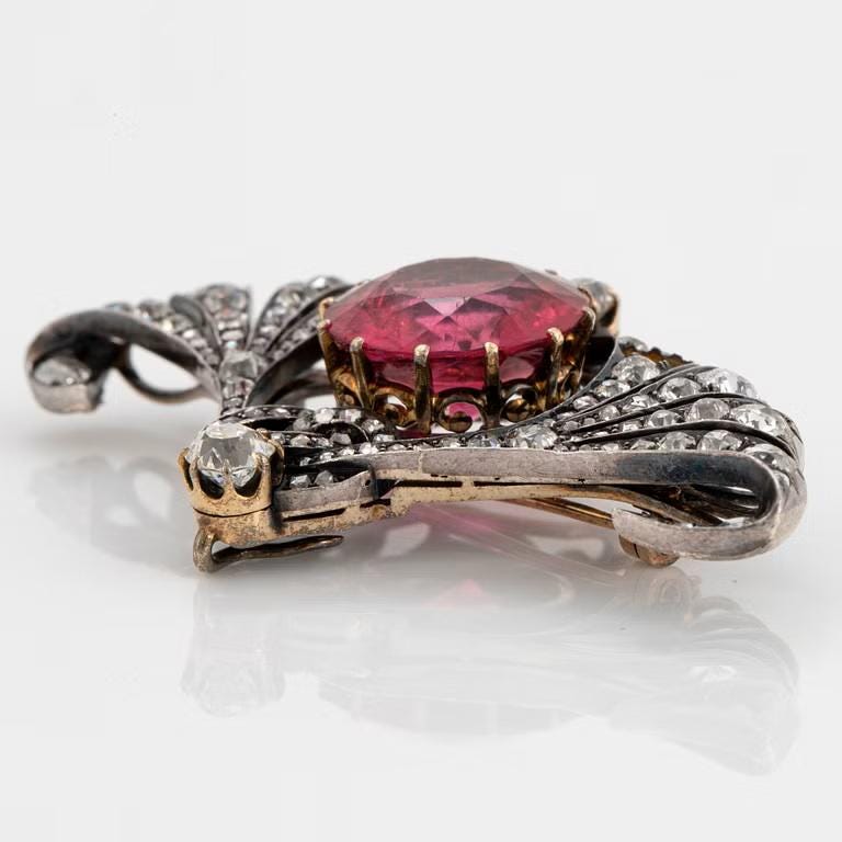 6 CT Ruby 2 CT Natural Diamond 925 Sterling Silver Brooch