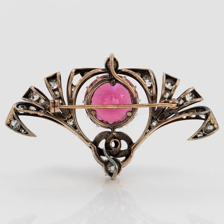 6 CT Ruby 2 CT Natural Diamond 925 Sterling Silver Brooch