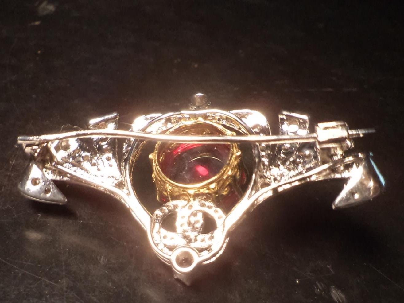 6 CT Ruby 2 CT Natural Diamond 925 Sterling Silver Brooch
