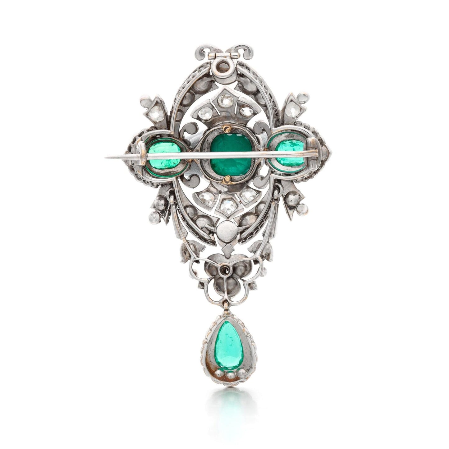 15ct Emerald 2ct Natural Diamond 925 Sterling Silver Brooch