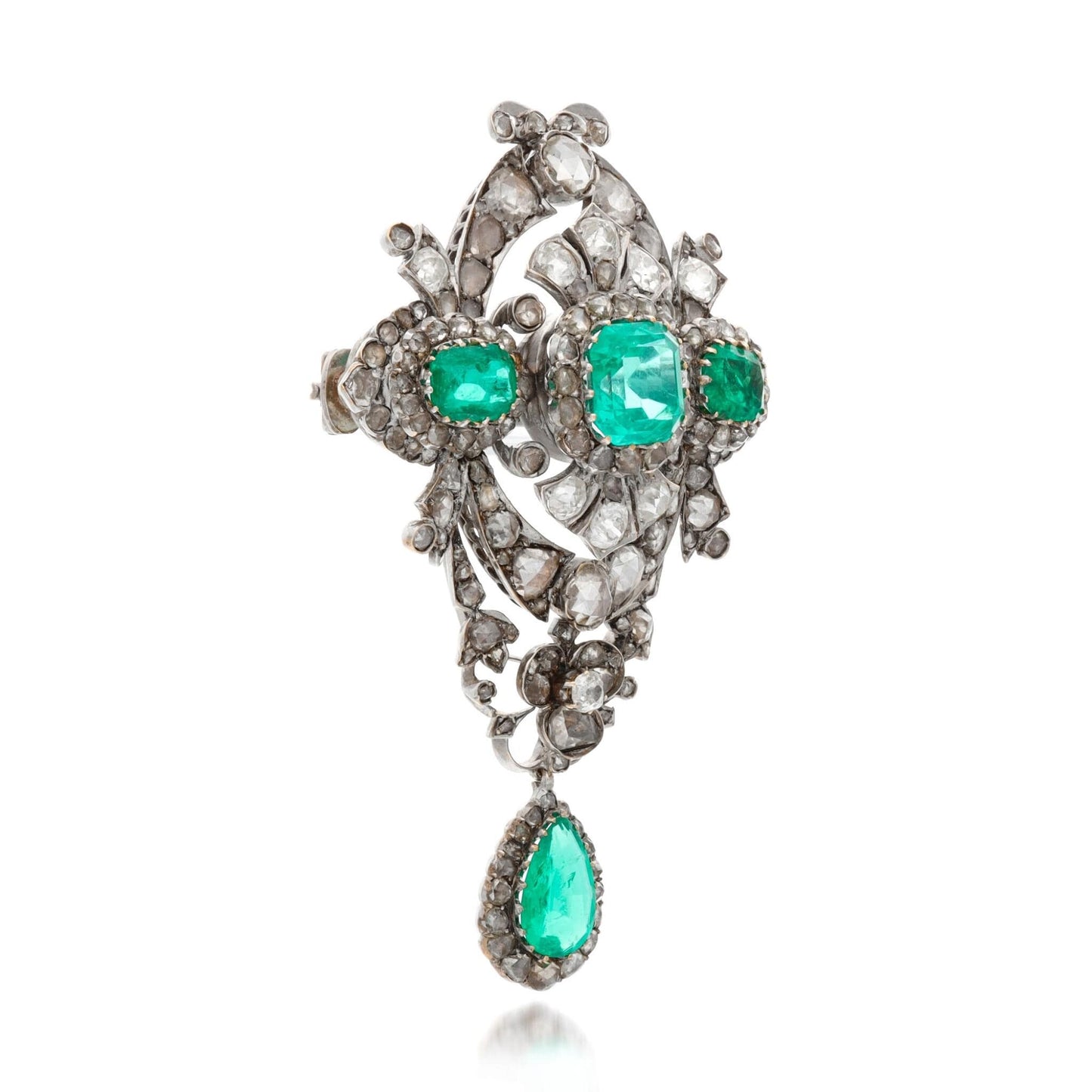 15ct Emerald 2ct Natural Diamond 925 Sterling Silver Brooch