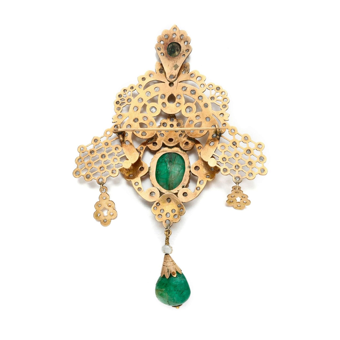 18ct Emerald 2ct Natural Diamond 925 Sterling Silver Brooch