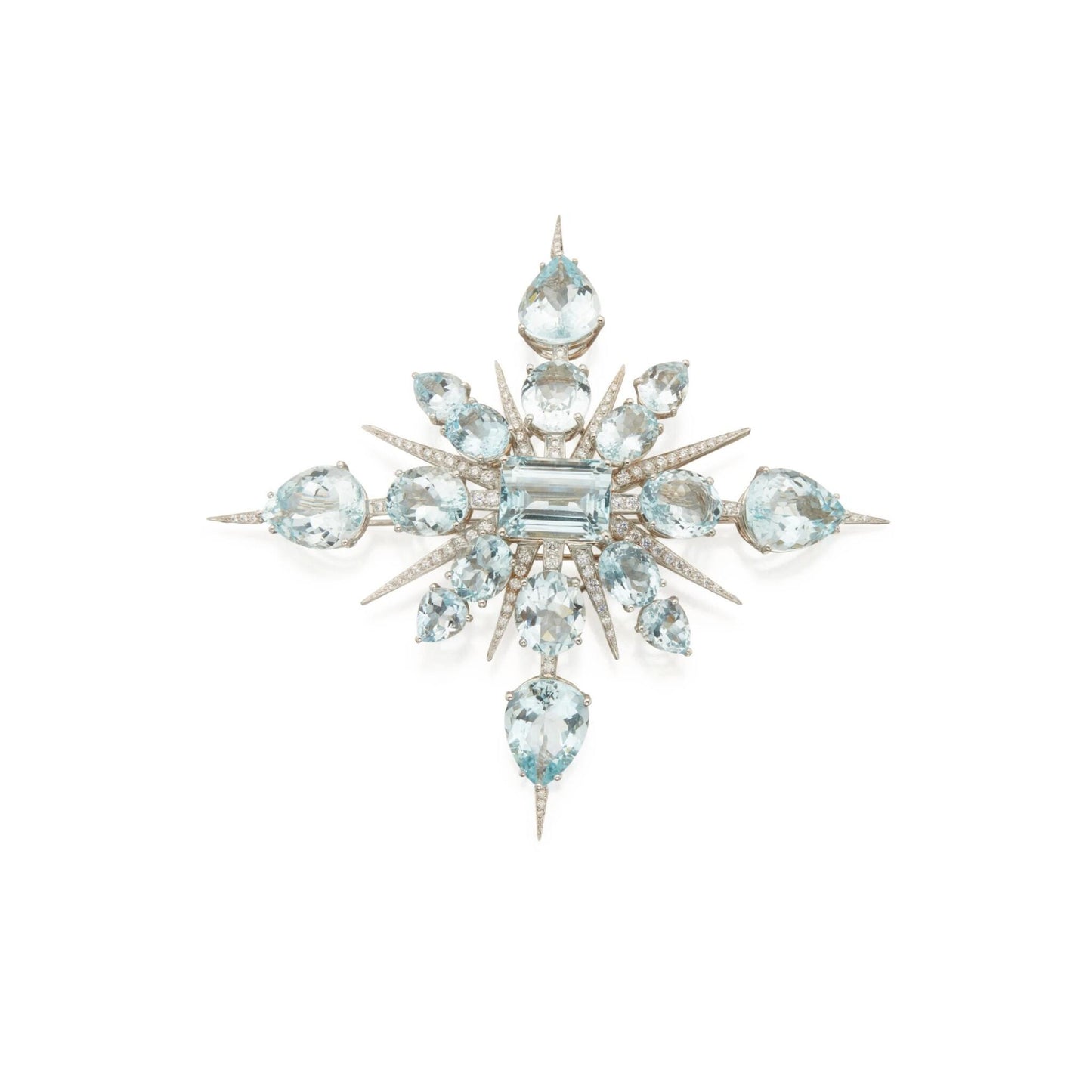 22ct Blue Topaz 1.5 ct Natural Diamond 925 Sterling Silver Brooch