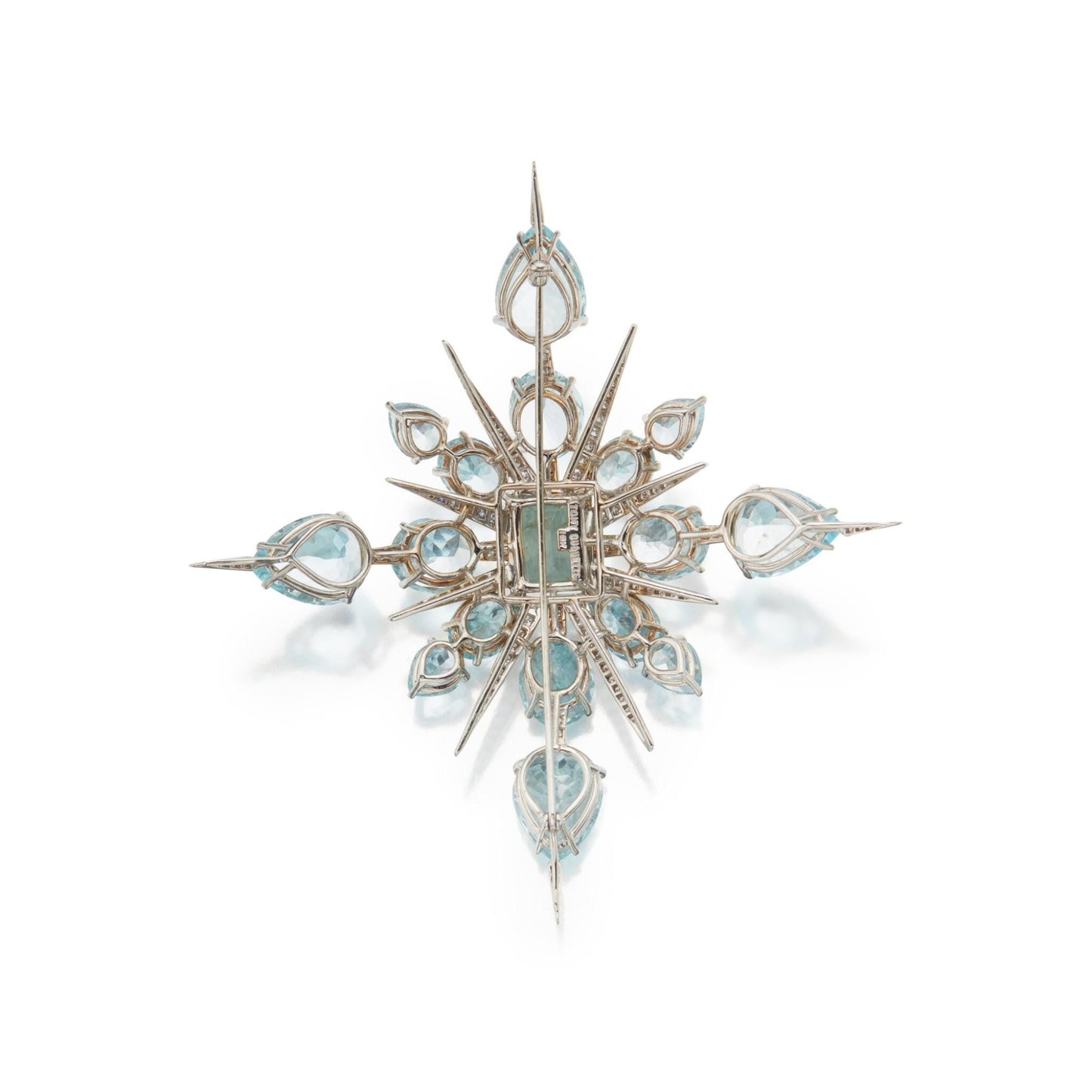 22ct Blue Topaz 1.5 ct Natural Diamond 925 Sterling Silver Brooch