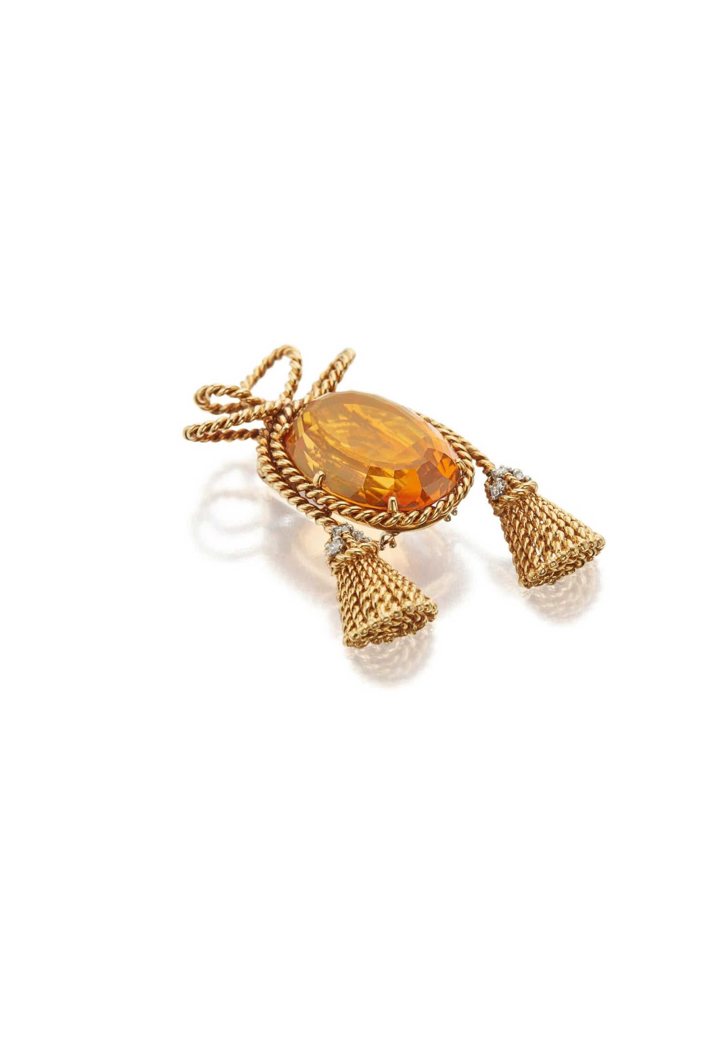 35 CT Golden Topaz 20 Cent Diamond 925 Sterling Silver Brooch