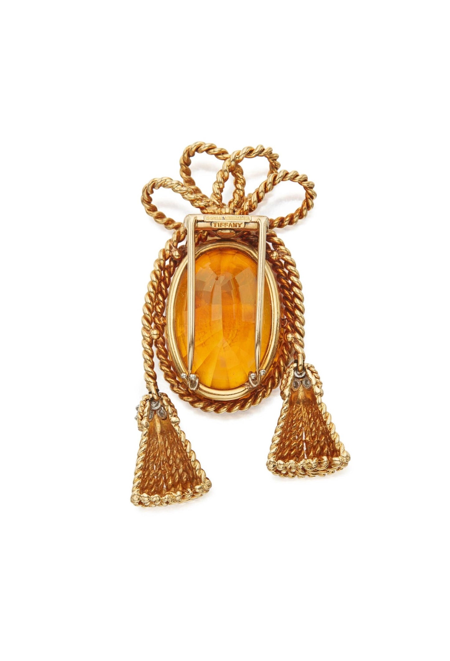 35 CT Golden Topaz 20 Cent Diamond 925 Sterling Silver Brooch
