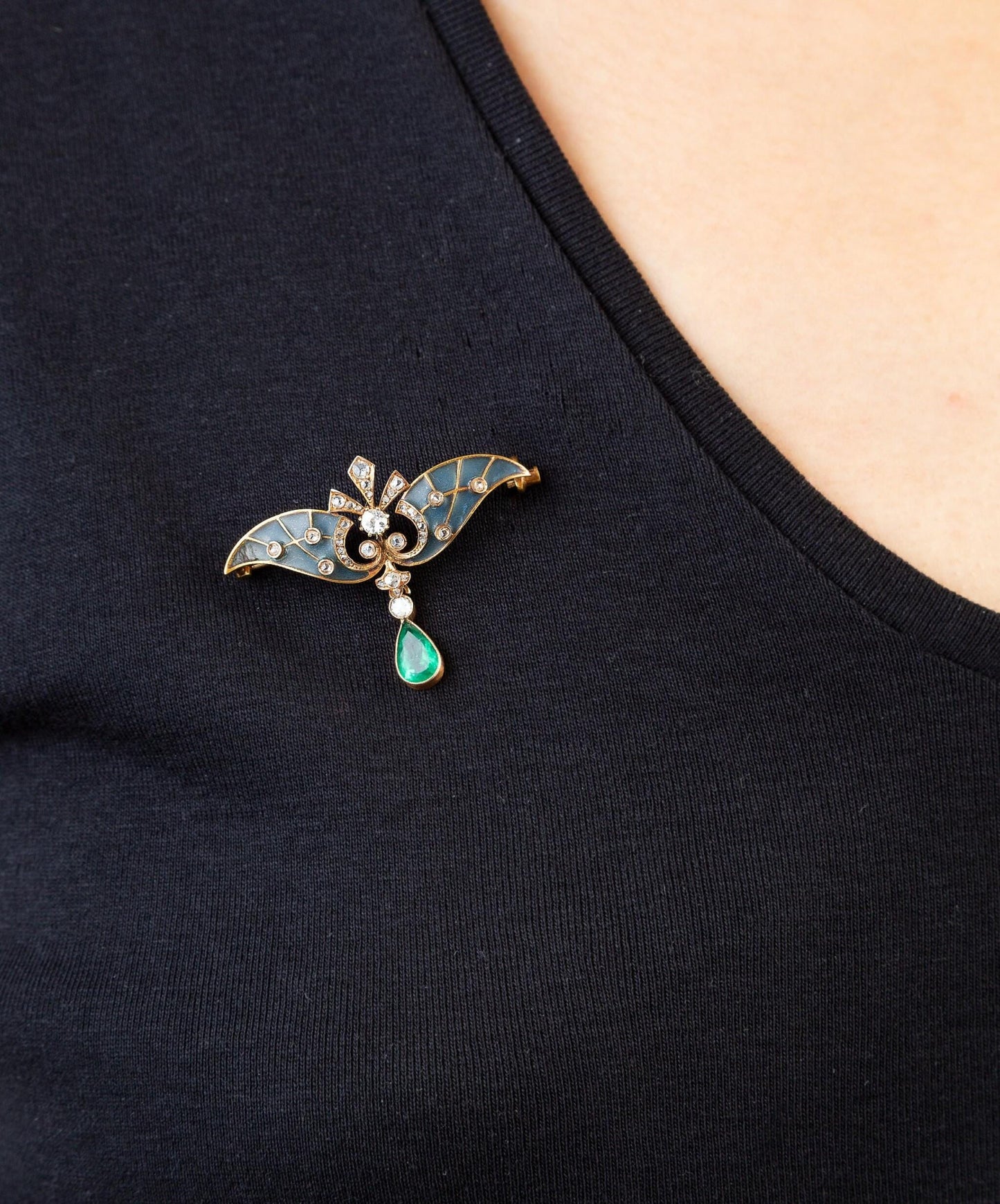 4 CT Blue Topaz 1.7 CT Lab Diamond Enamel Butterfly Brooch