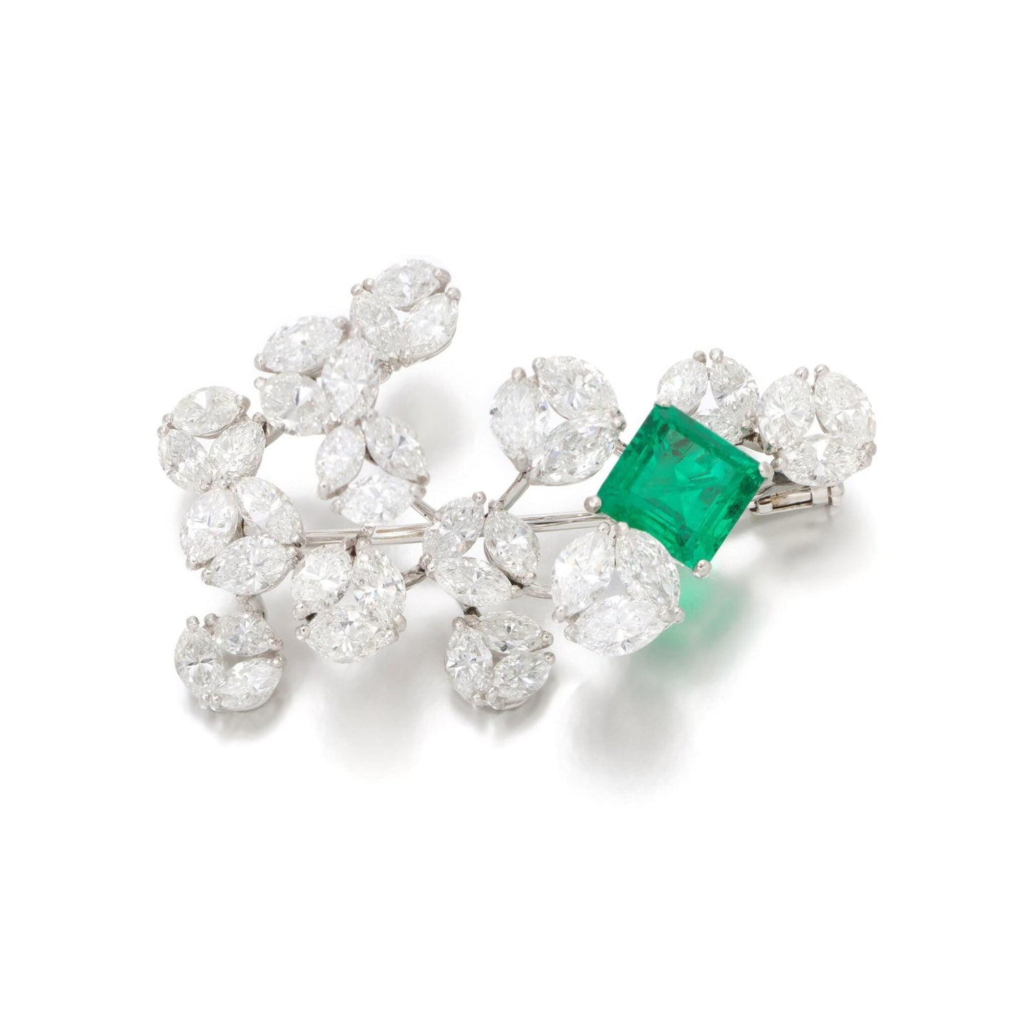 10ct Emerald 10ct Lab Diamond 925 Sterling Silver Brooch