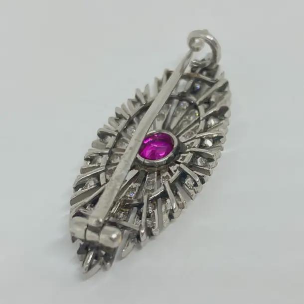 6 CT Ruby 3 CT Natural Diamond 925 Sterling Silver Brooch