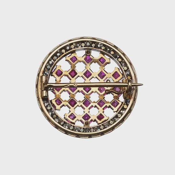 6 CT Ruby 3 CT Natural Diamond 925 Sterling Silver Brooch