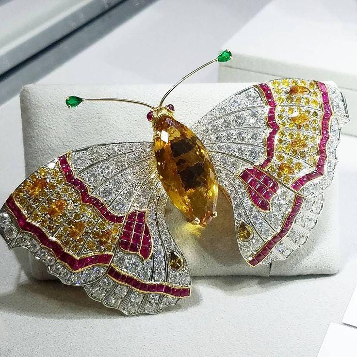 18CT Citrine 4CT Rubies 6CT Zircon 925 Sterling Silver Brooch