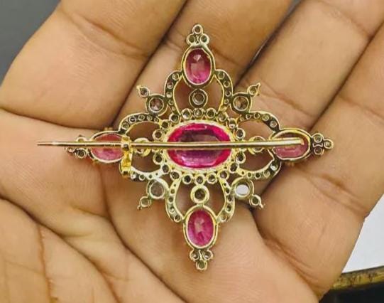 25ct Ruby 1.6ct Natural Diamond 925 Sterling Silver Brooch