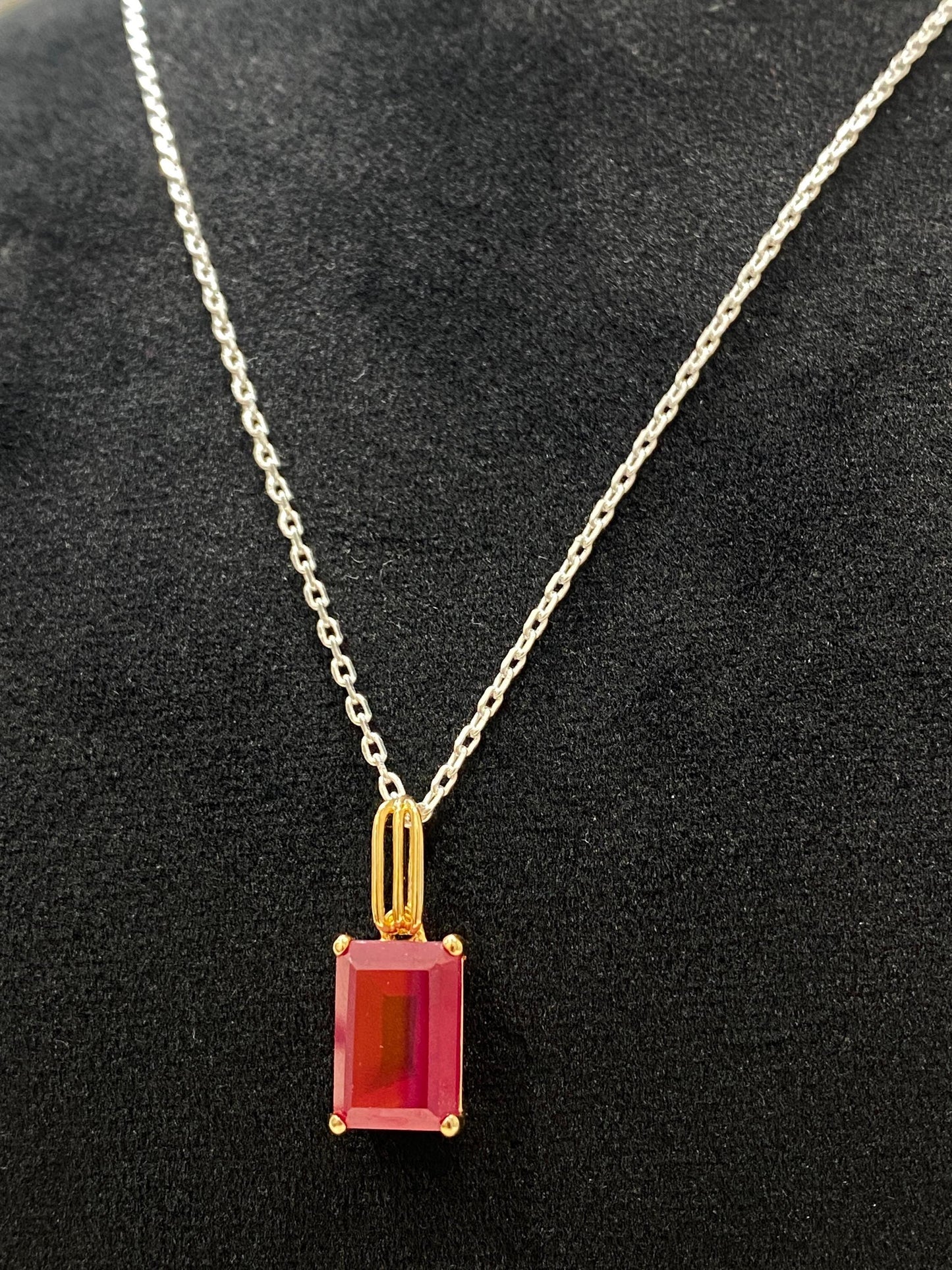 Pendant, Red Onyx emerald cut minimal design.