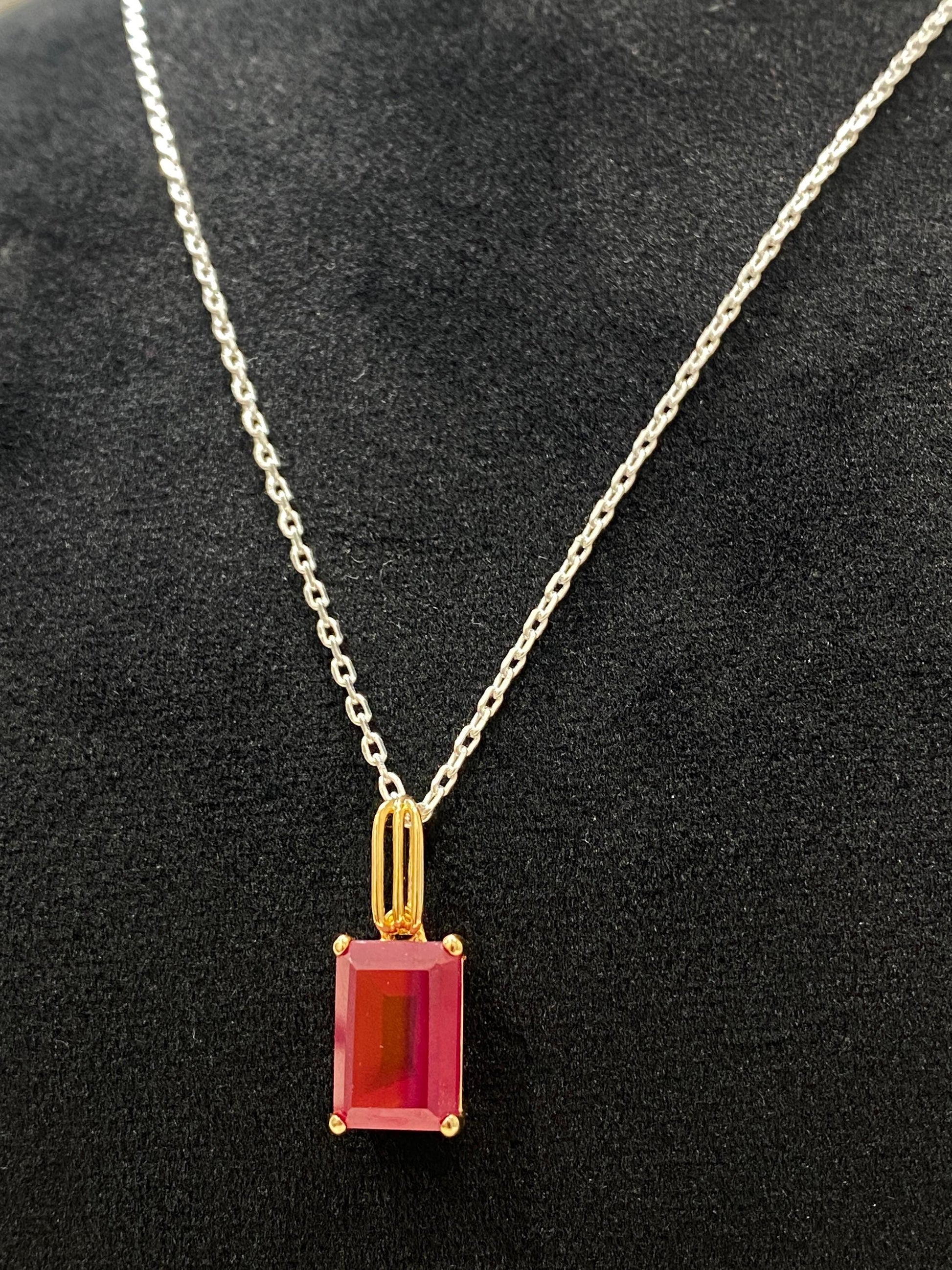 Pendant, Red Onyx emerald cut minimal design.