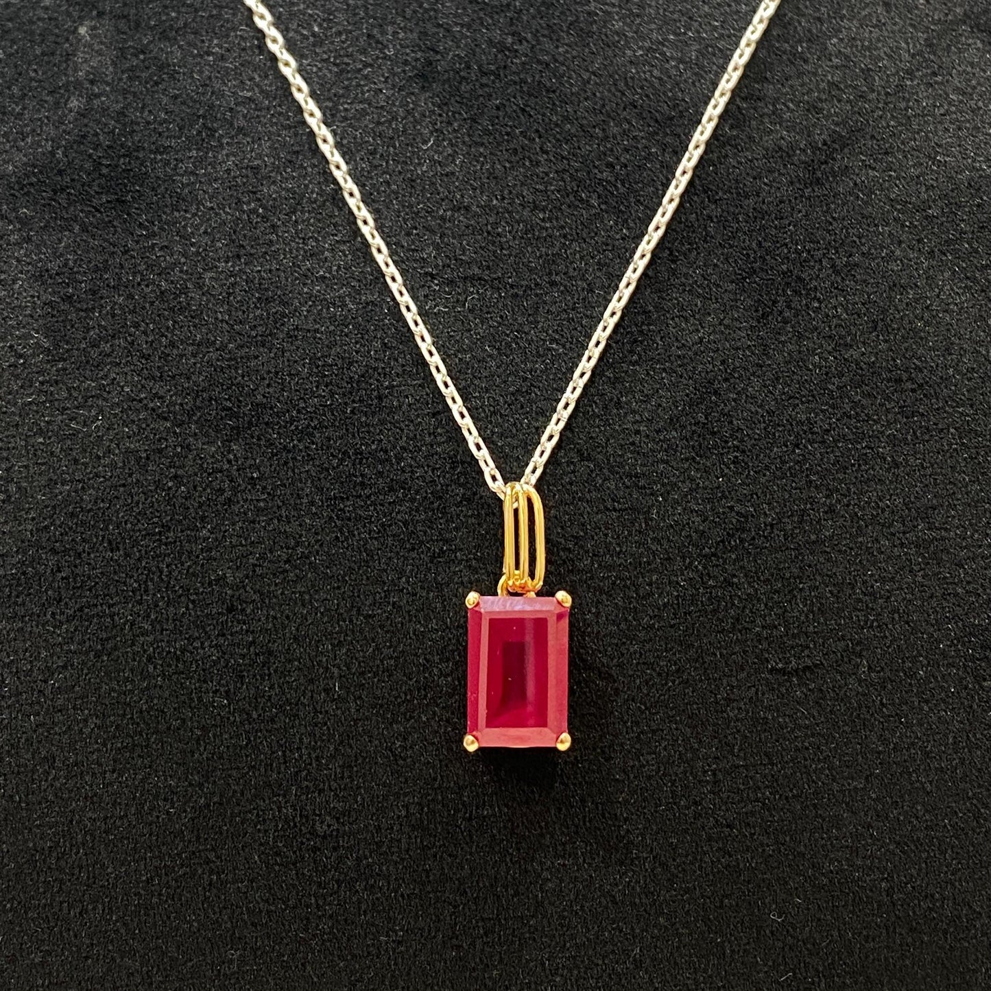 Pendant, Red Onyx emerald cut minimal design.