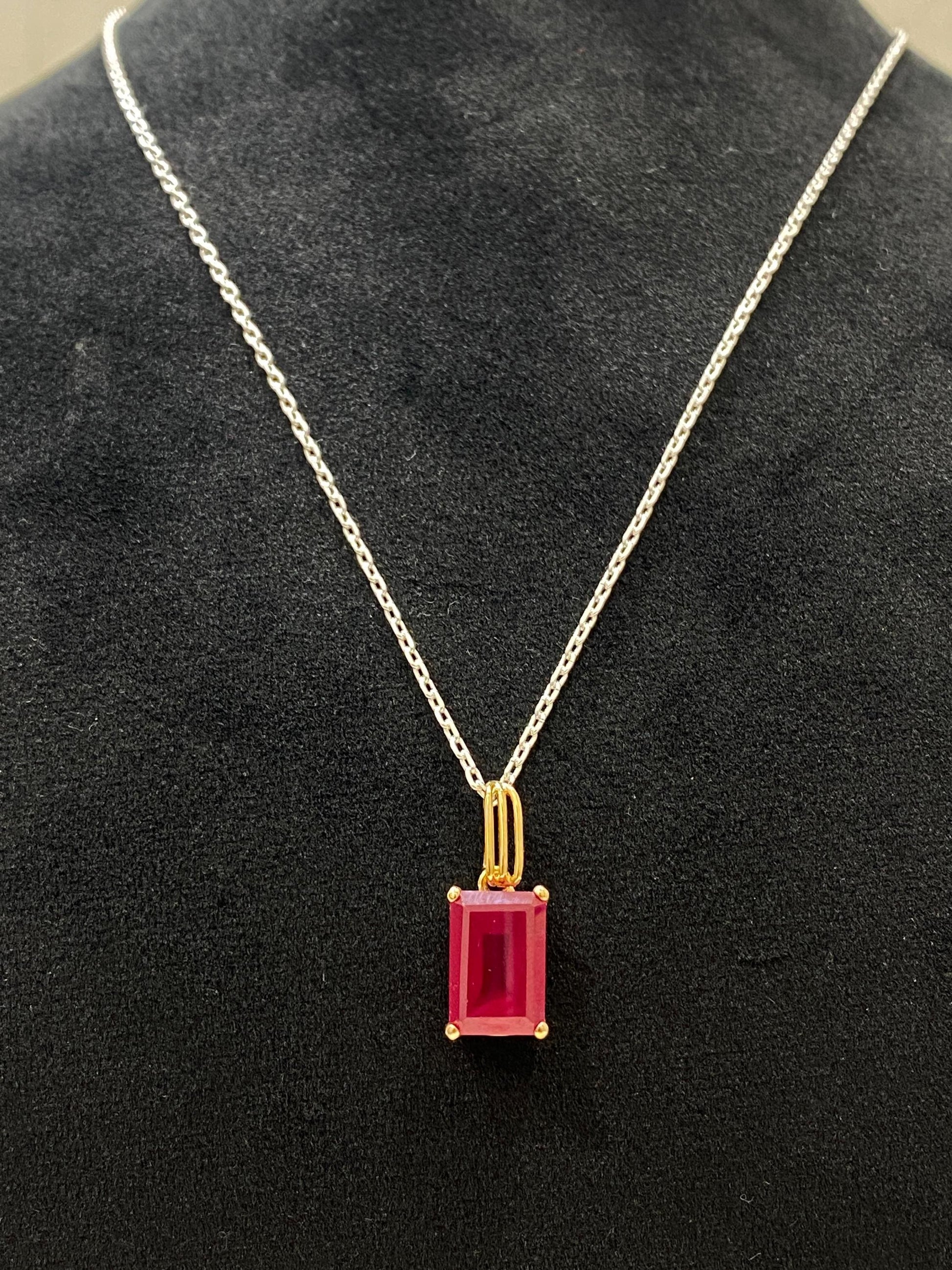 Pendant, Red Onyx emerald cut minimal design.