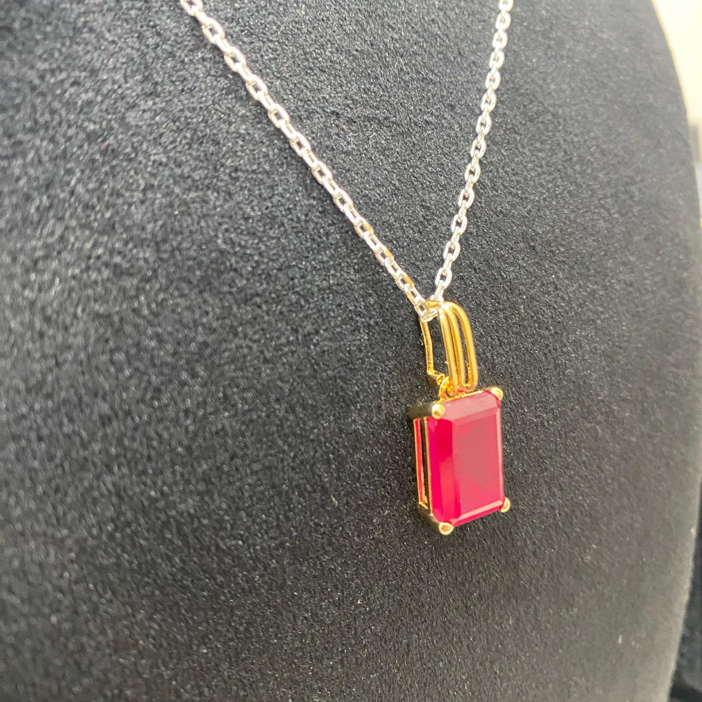 Pendant, Red Onyx emerald cut minimal design.
