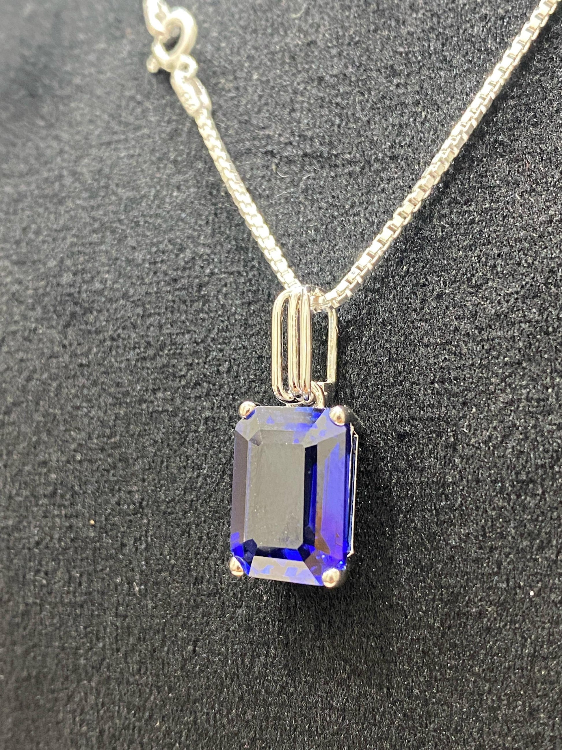 Emerald cut Royal Blue Onyx pendent. Minimal design statement piece.