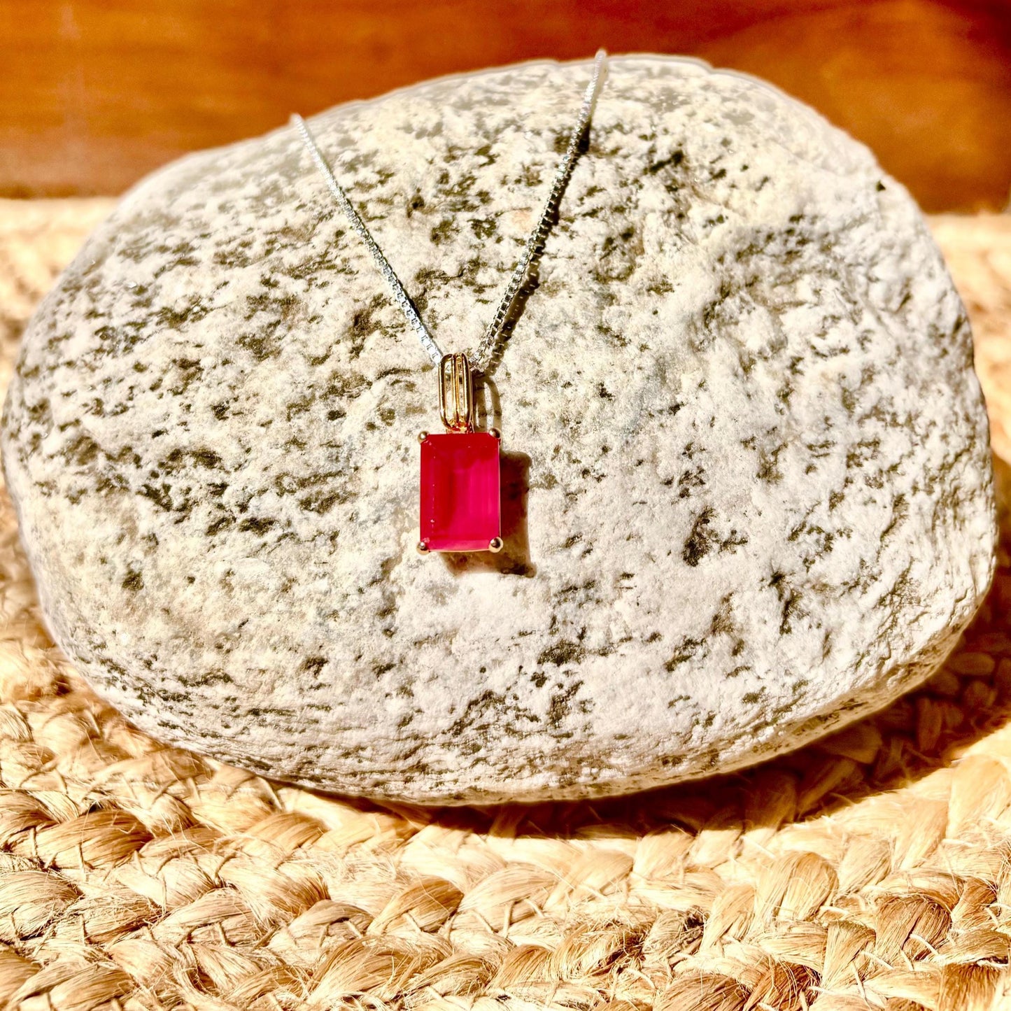 Pendant, Red Onyx emerald cut minimal design.