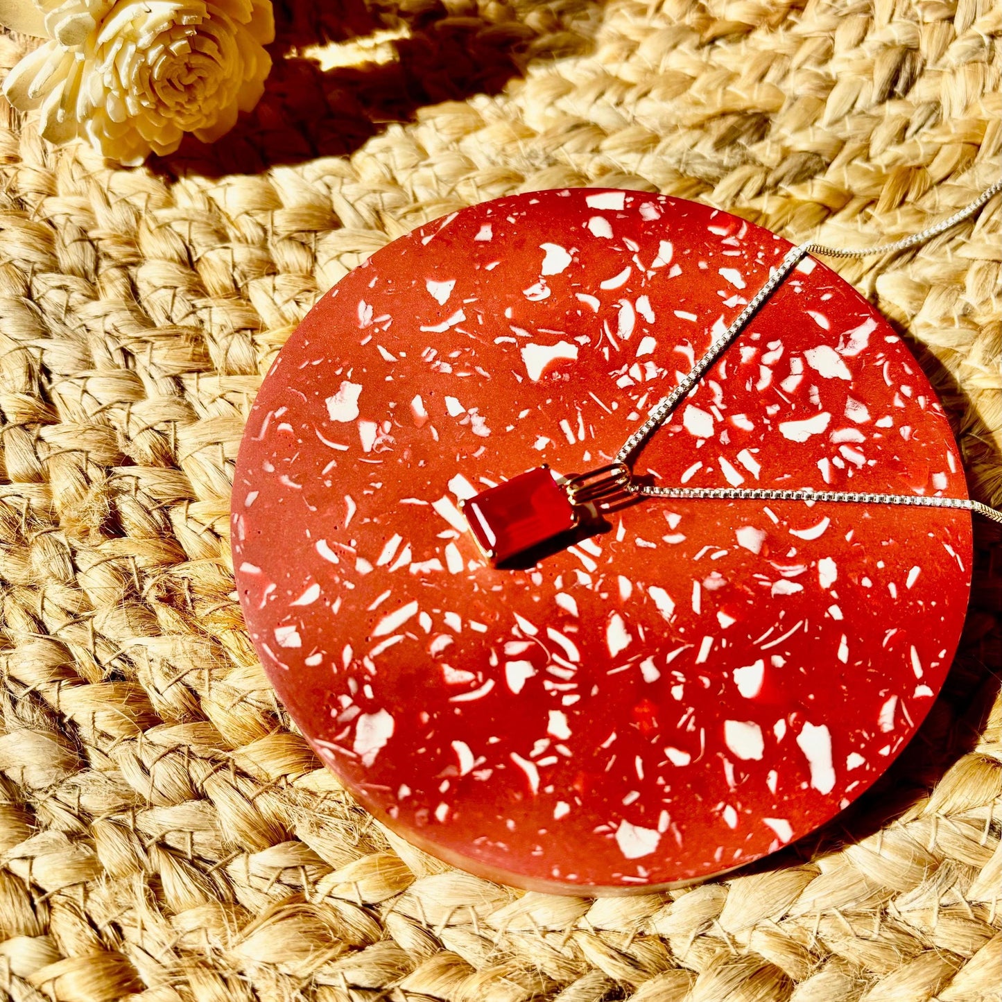Pendant, Red Onyx emerald cut minimal design.