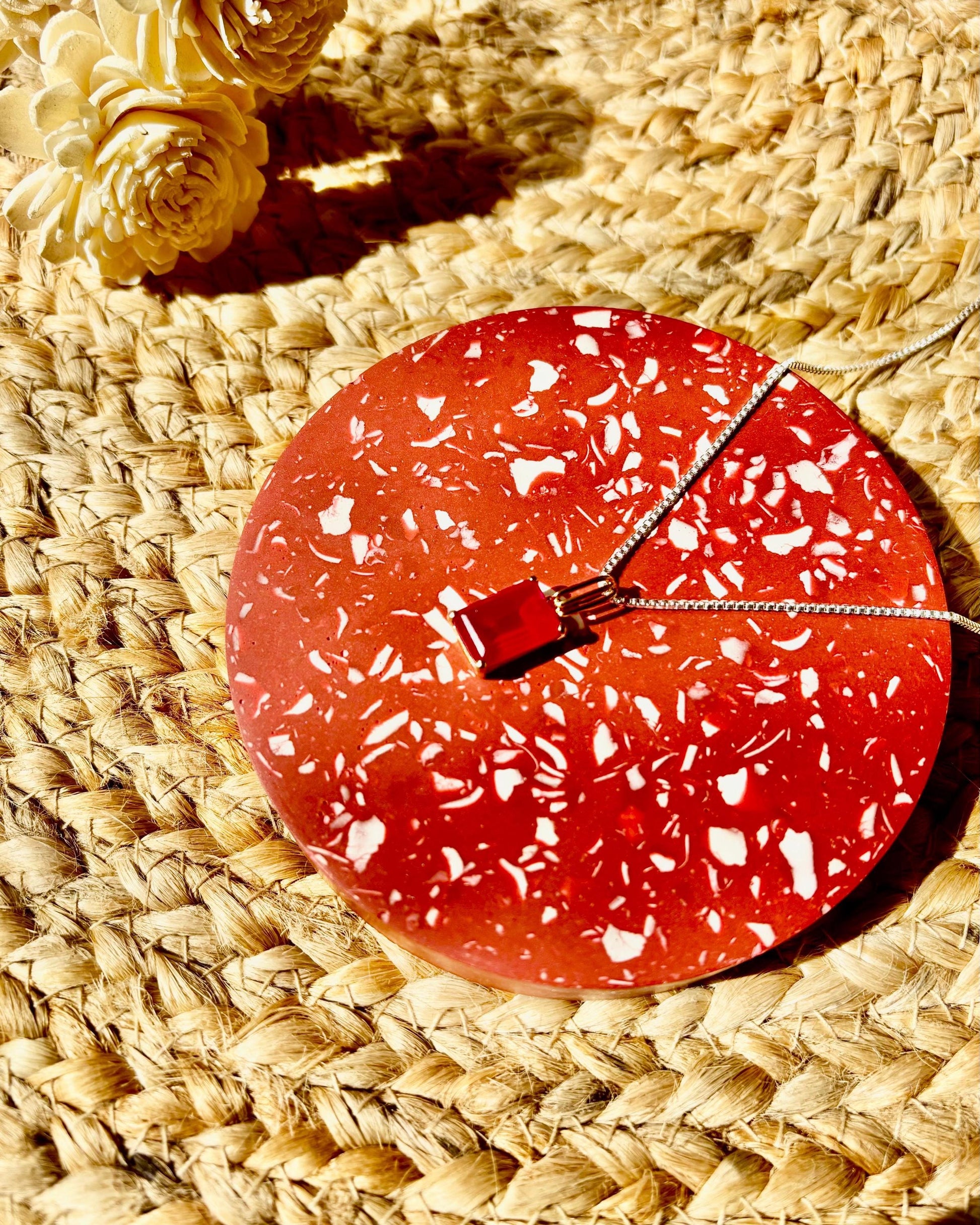Pendant, Red Onyx emerald cut minimal design.