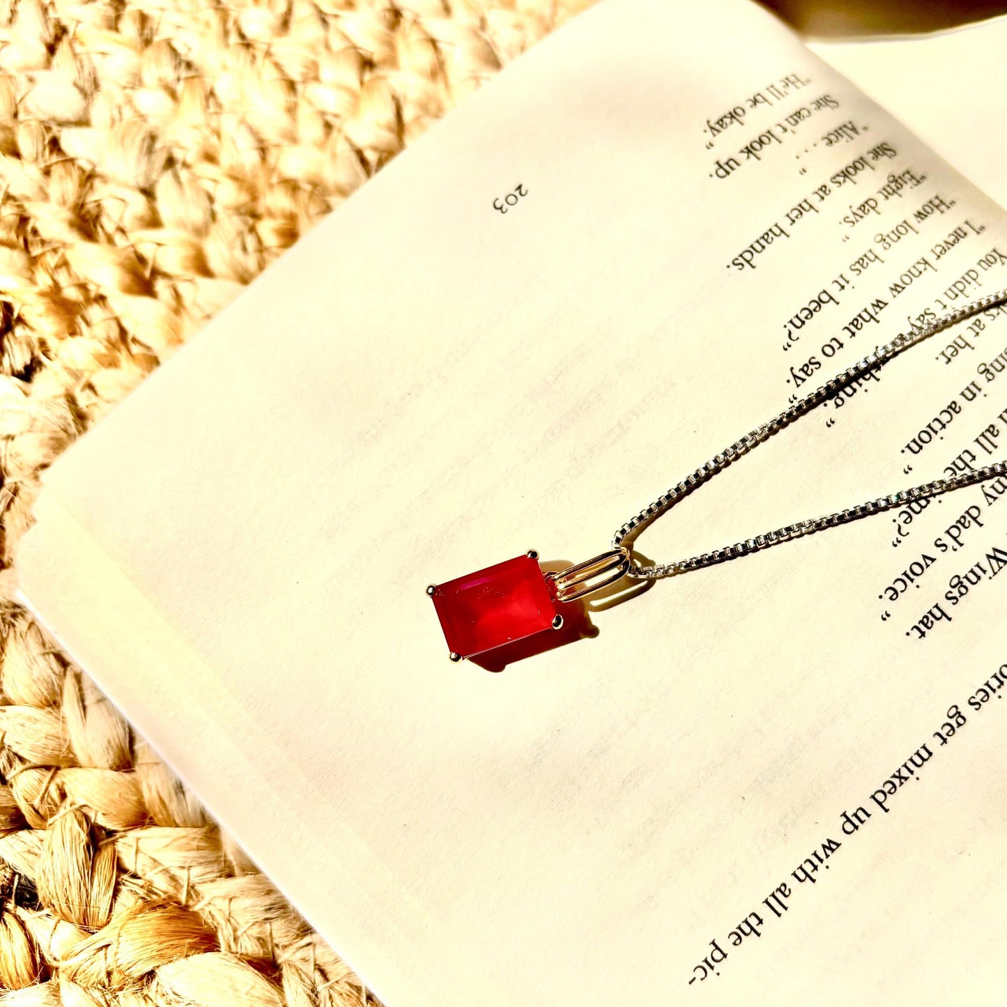 Pendant, Red Onyx emerald cut minimal design.