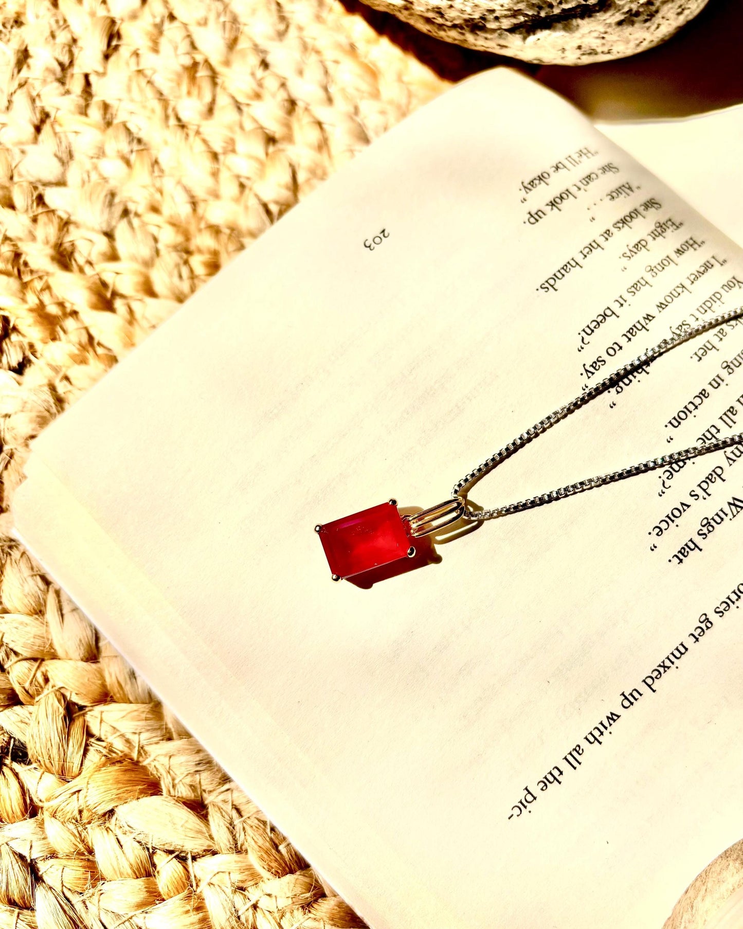 Pendant, Red Onyx emerald cut minimal design.