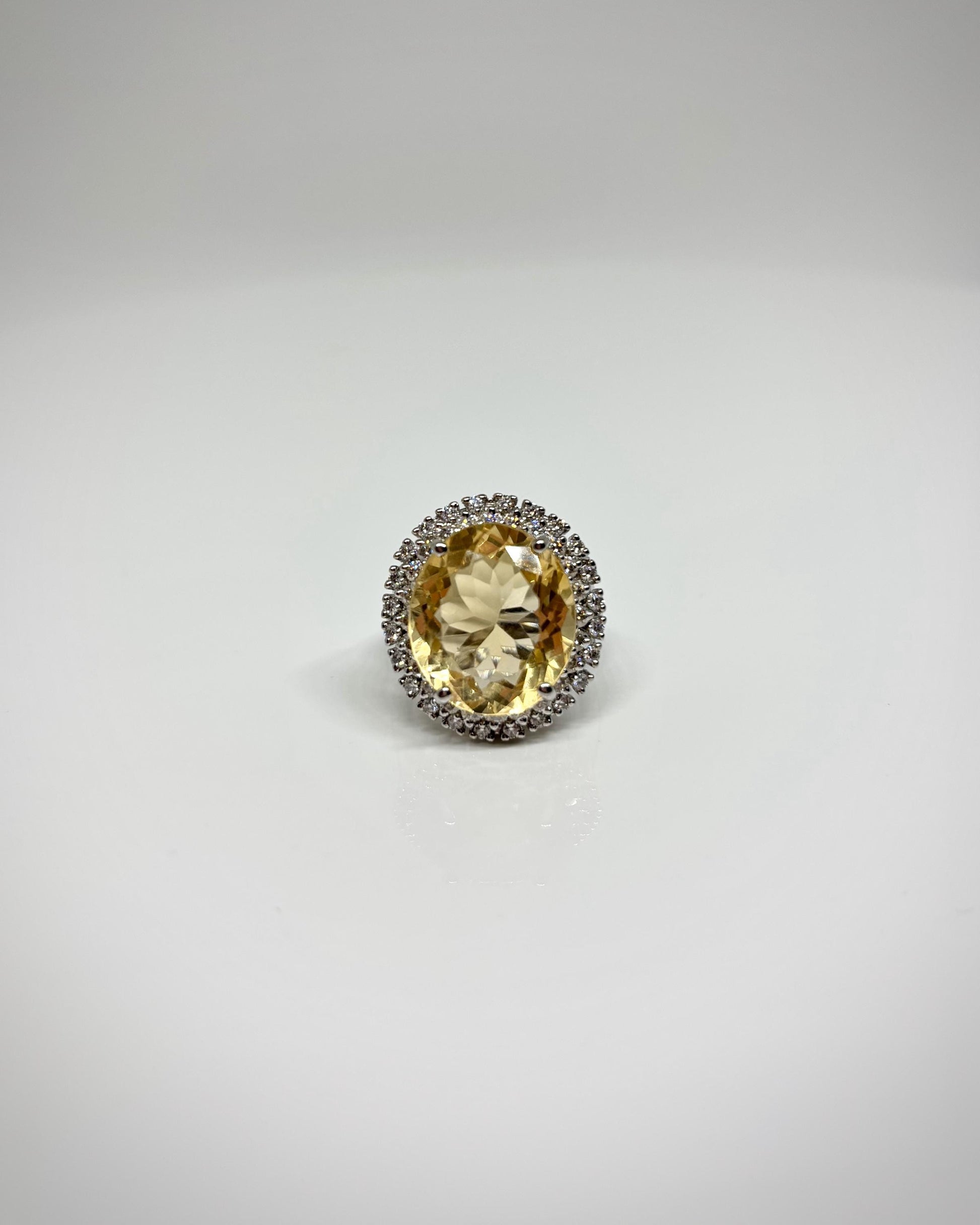 Statement Ring, Oval Halo, Gold, Silver, Diamond Ring for Women.