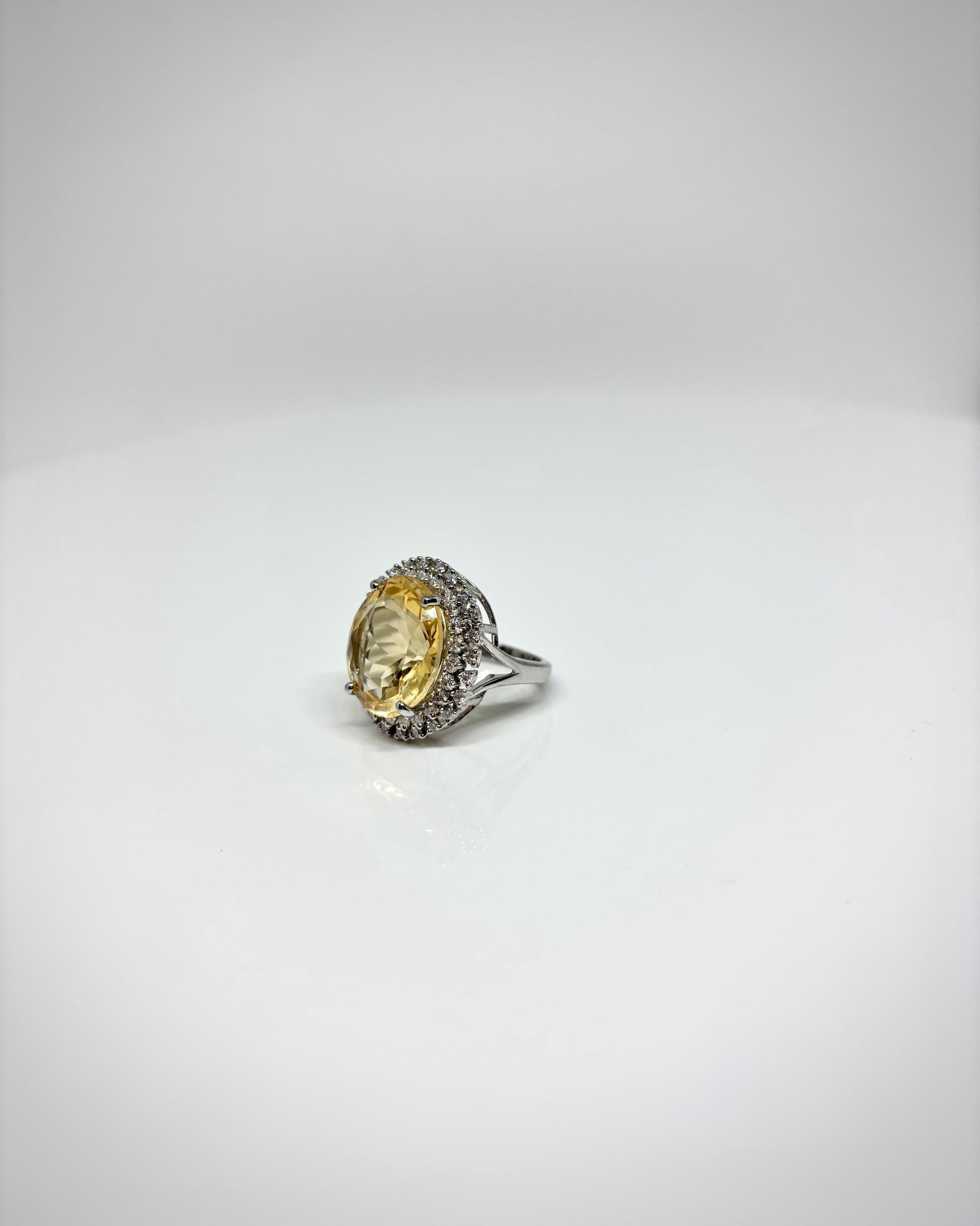 Statement Ring, Oval Halo, Gold, Silver, Diamond Ring for Women.