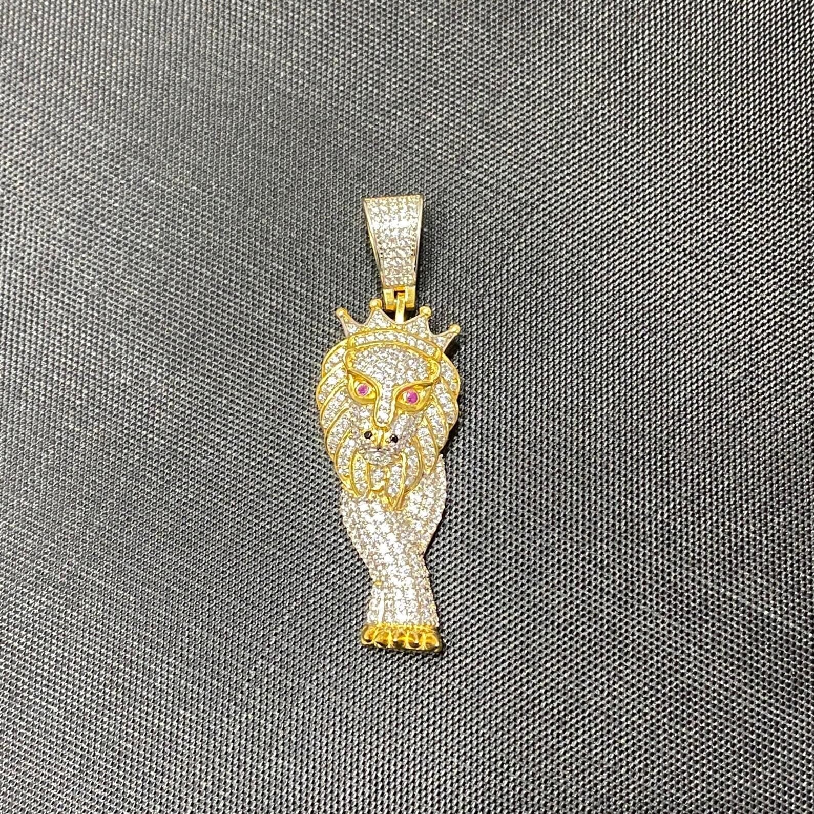 18 Karat Plated Lion Walk Pendant. Iced pendant. Gold. Silver. Diamonds. Hip Hop pendants.