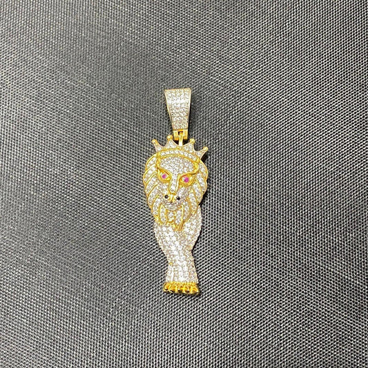 18 Karat Plated Lion Walk Pendant. Iced pendant. Gold. Silver. Diamonds. Hip Hop pendants.