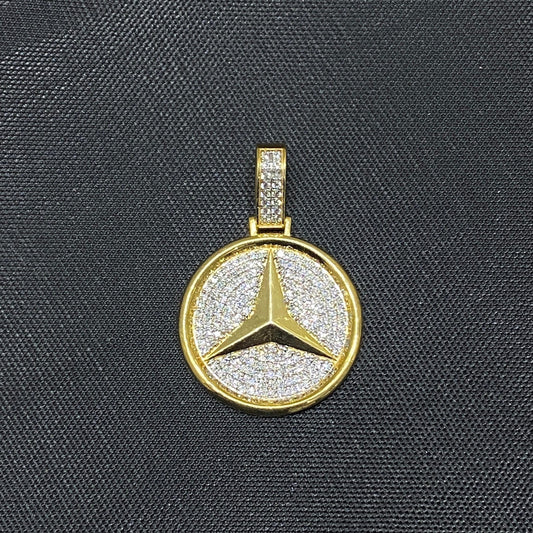 18 karat Gold Plated Silver Mercedes pendant. Hip Hop iced pendant.
