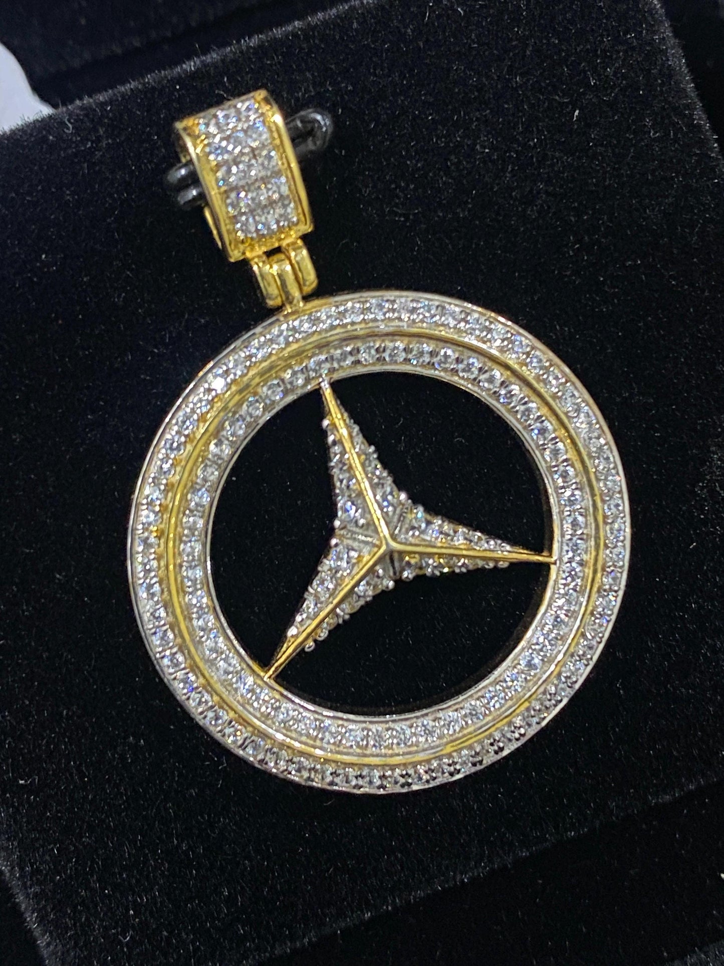 Solid Mercedes 18 karat plated hip hop pendant.