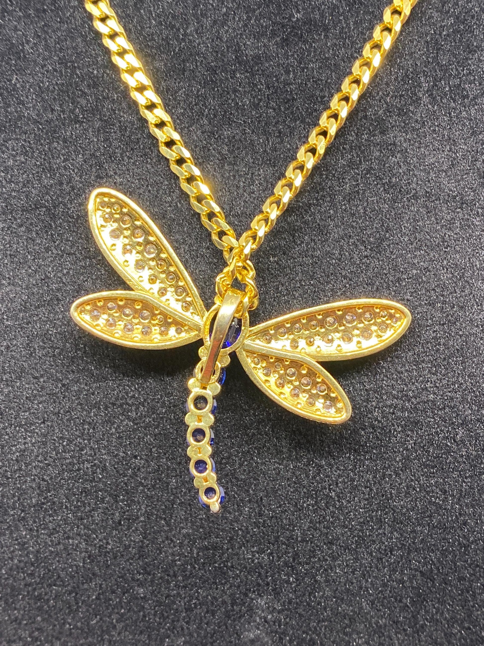 Dragon Fly Pendant I Iced moissanite pendant I Hip Hop pendant jewelry I Silver 925 I Moissanite I 18 karat Pure Gold Plated I