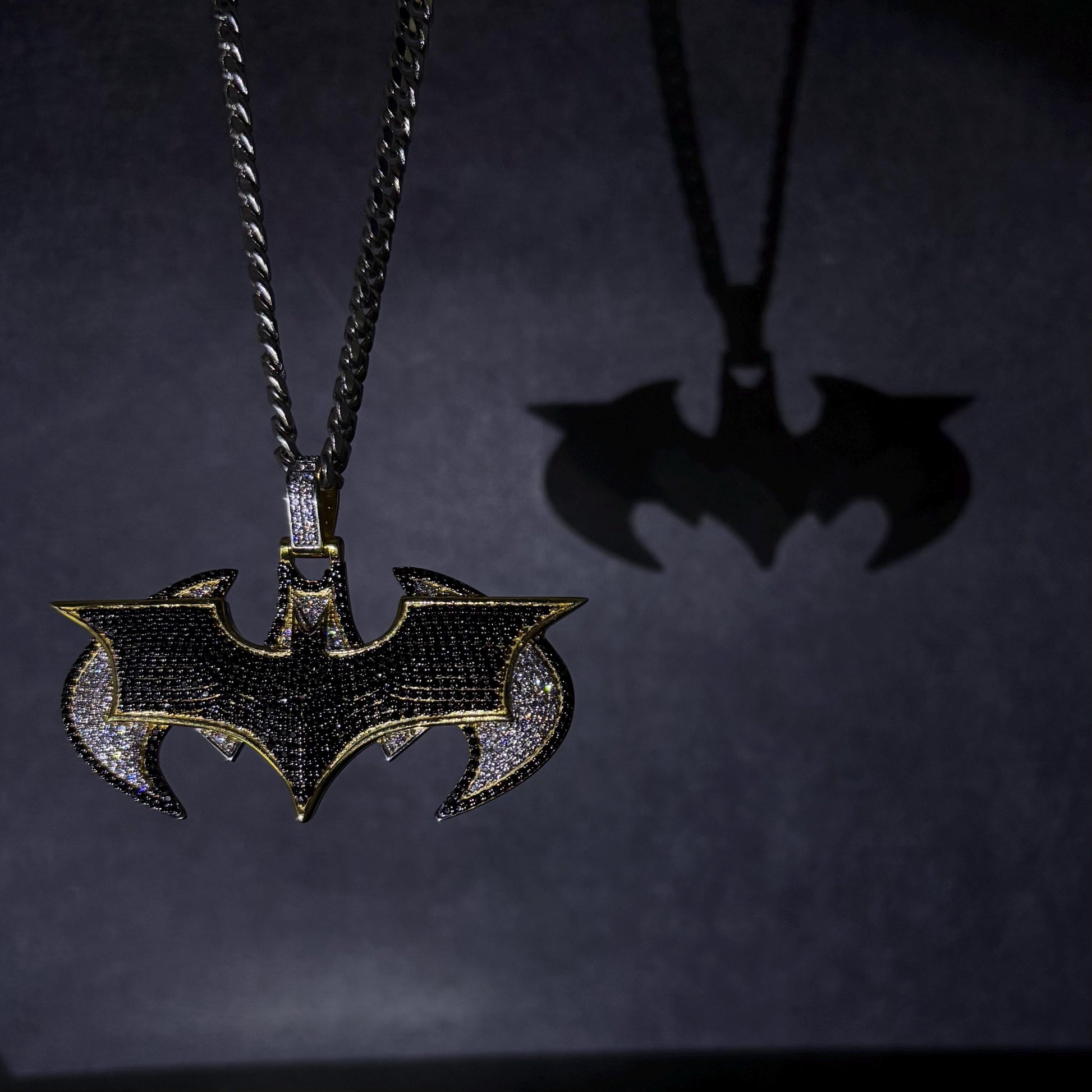 Iced Batman Pendant Dual Tone I Iced moissanite pendant I Hip Hop pendant jewelry I Silver 925 I Moissanite I 18 karat Pure Gold Plated I