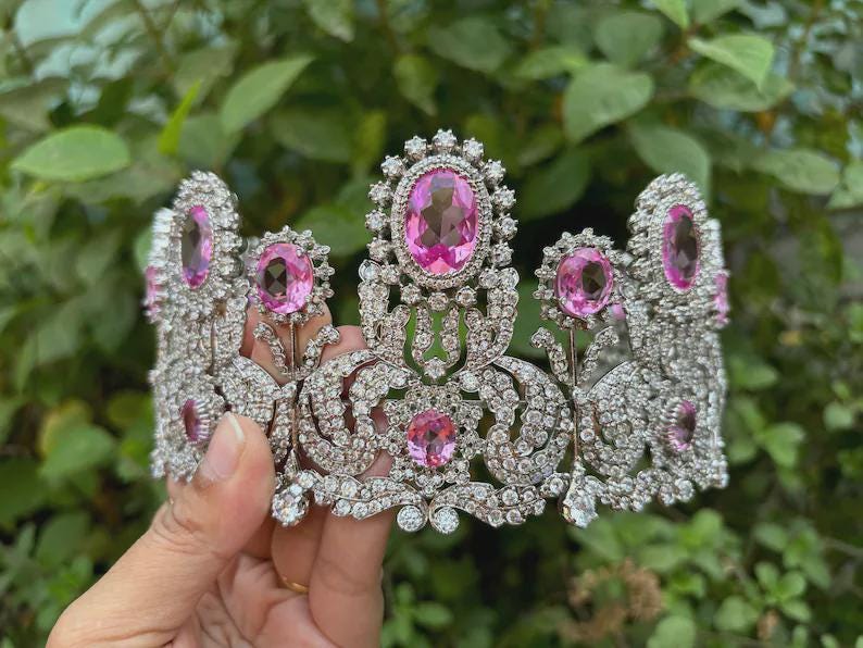 60c Lab Grow Diamond 90ct Amethyst 925 Sterling Silver Bridal Tiara Jewelry